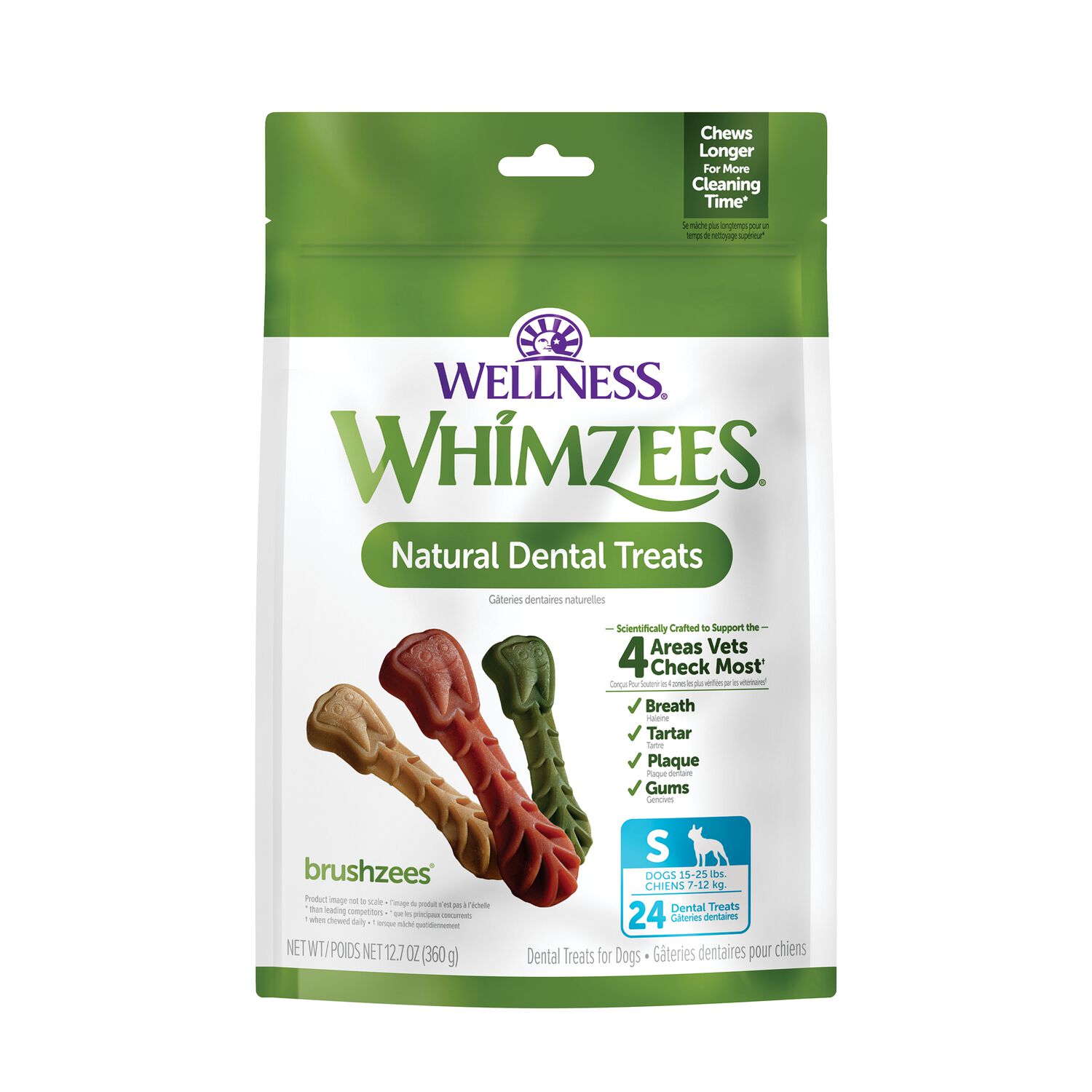 Whimzees Brushzees Natural Grain-Free Dental Dog Treats, Small, 24 Count