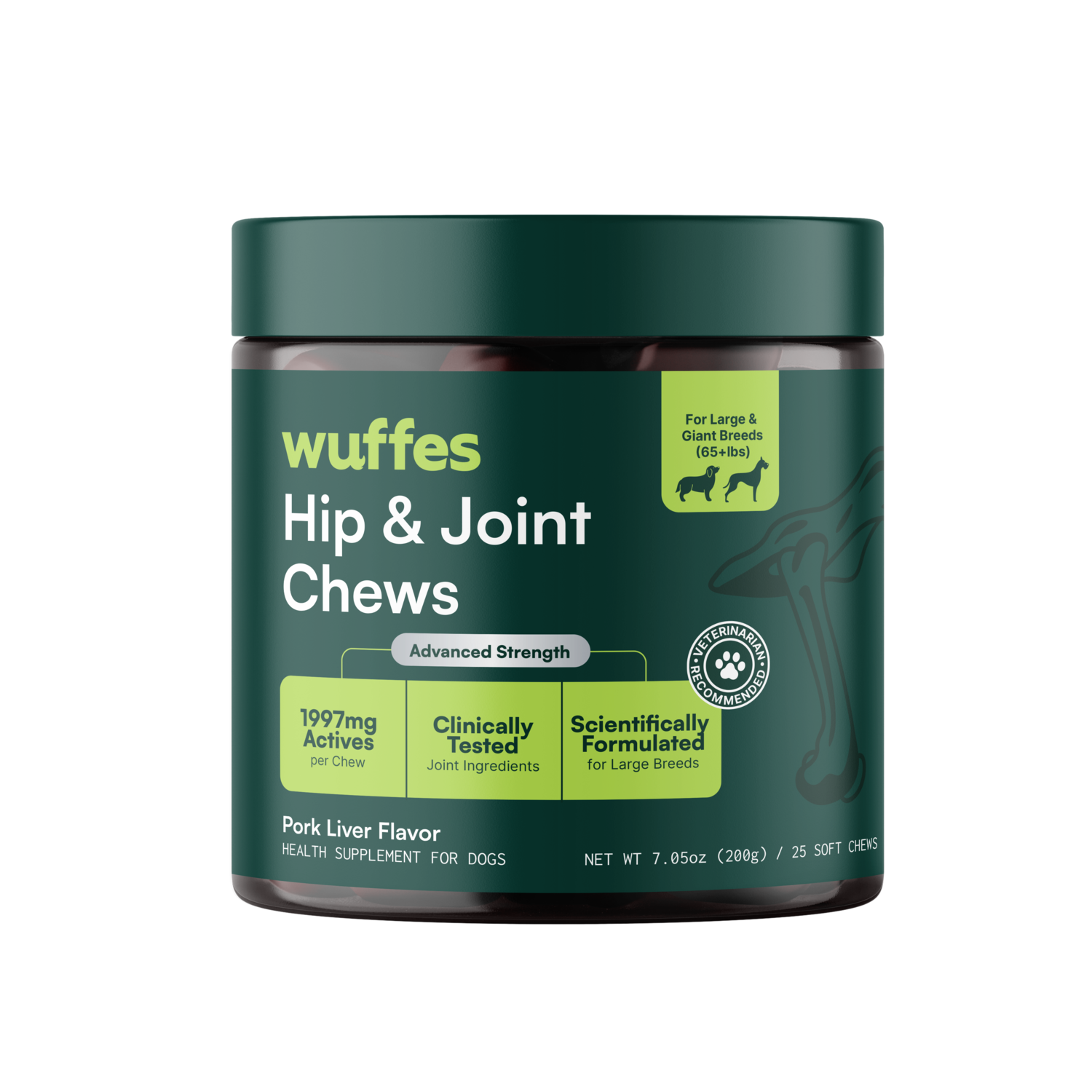 Wuffes Advanced Strength Hip & Joint Support Supplement Large Breed Dog Chews, 7.05 Oz - 25 Count