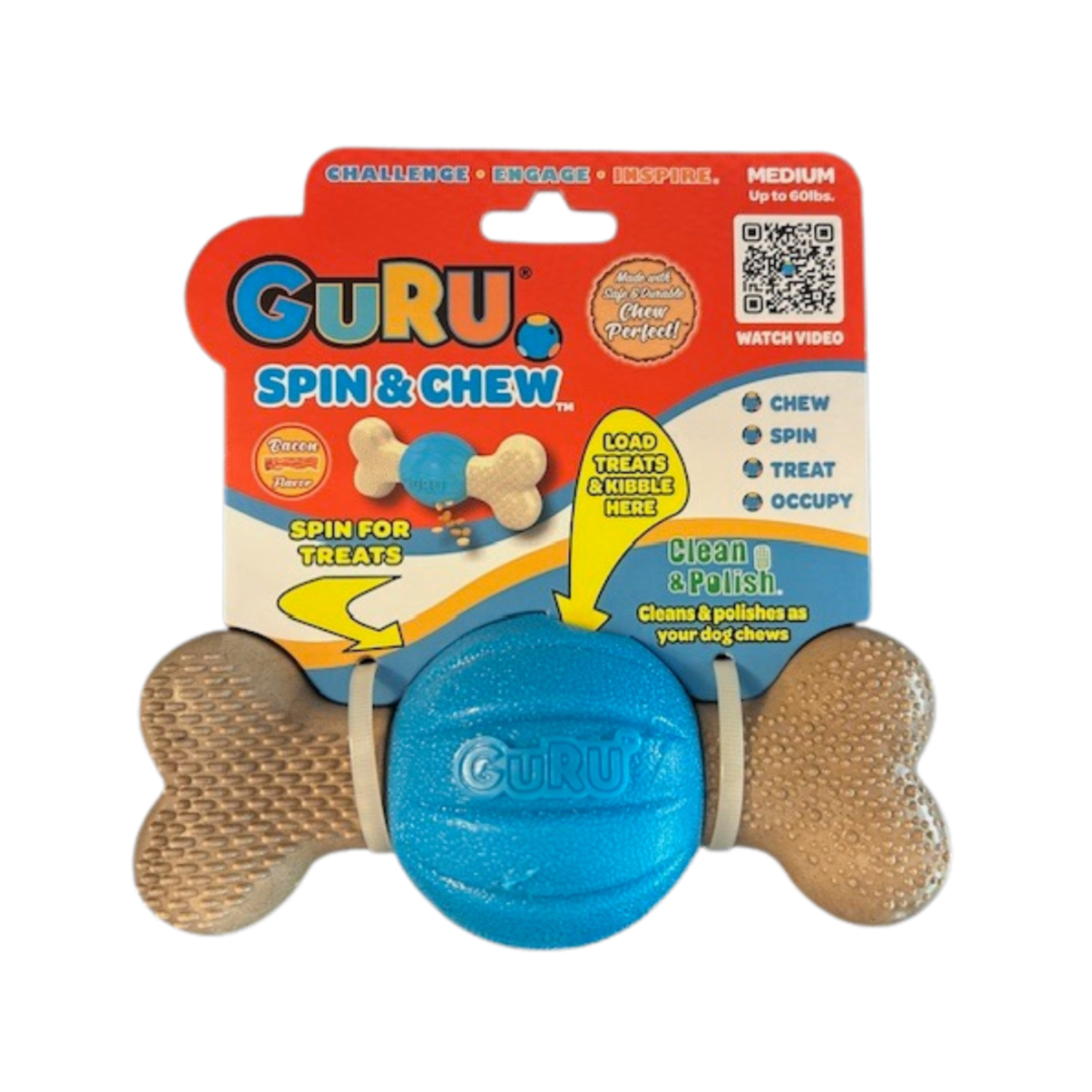 Guru Spin & Chew Bone Treat Dispensing Dog Toy, Medium