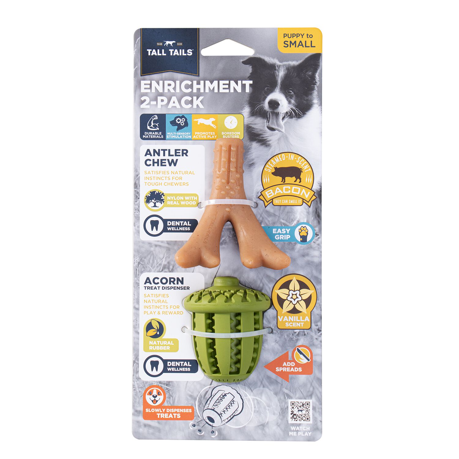 Tall Tails Enrichment Antler Chew & Acorn Treat Dispenser Dog Chew Toy, 2-Pack Small