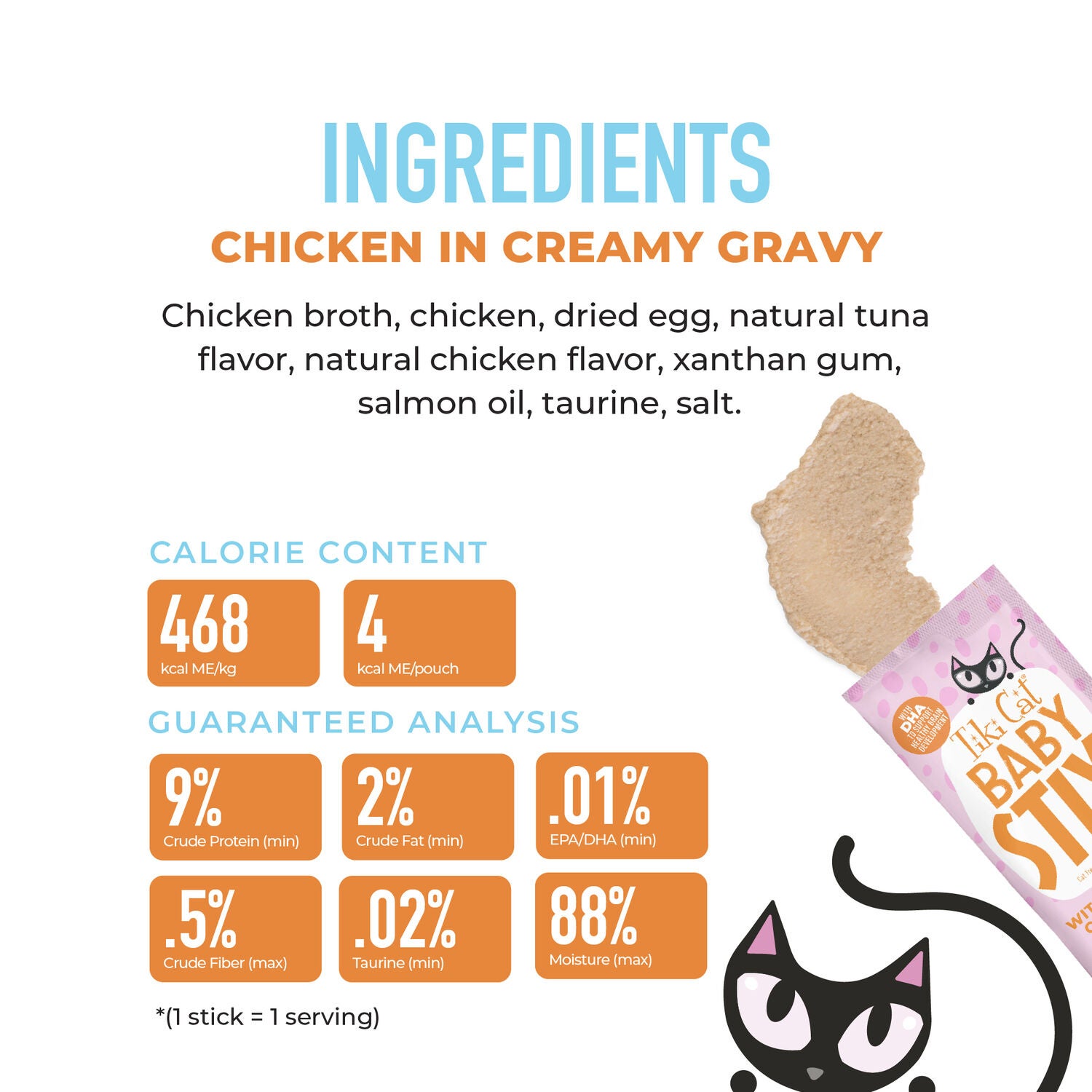 Tiki Cat Baby Stix Lickable Cat Treats, Chicken In Creamy Gravy, 42 0.28-Oz. Sachets Jar