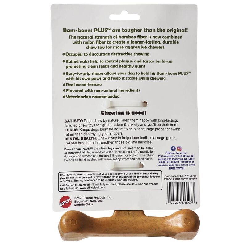 Spot Bam Bone Plus 7" Dog Chew Toy, Peanut Butter Flavor