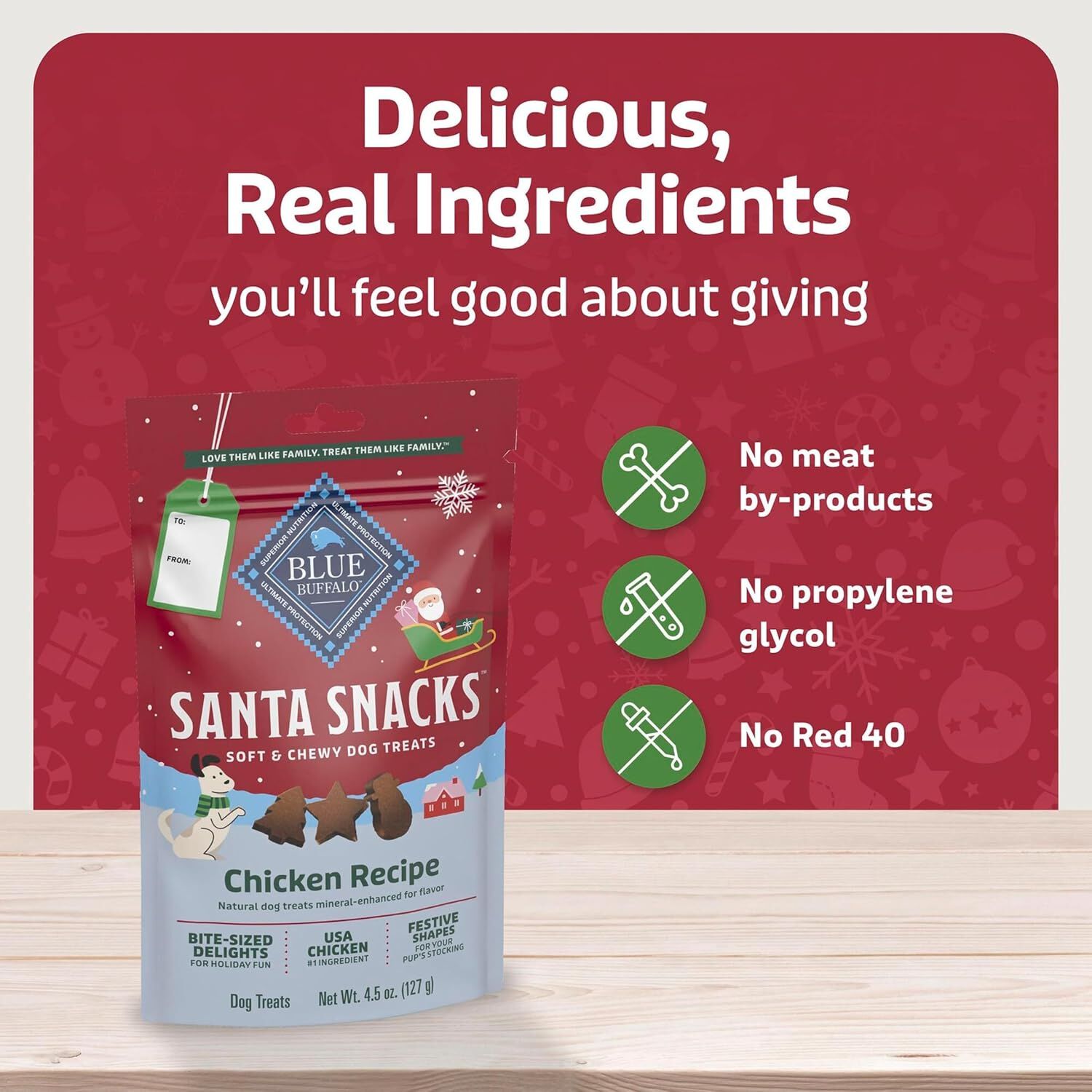 Blue Buffalo Santa Snacks Natural Soft Dog Treats, Chicken, 4.5-Oz Bag
