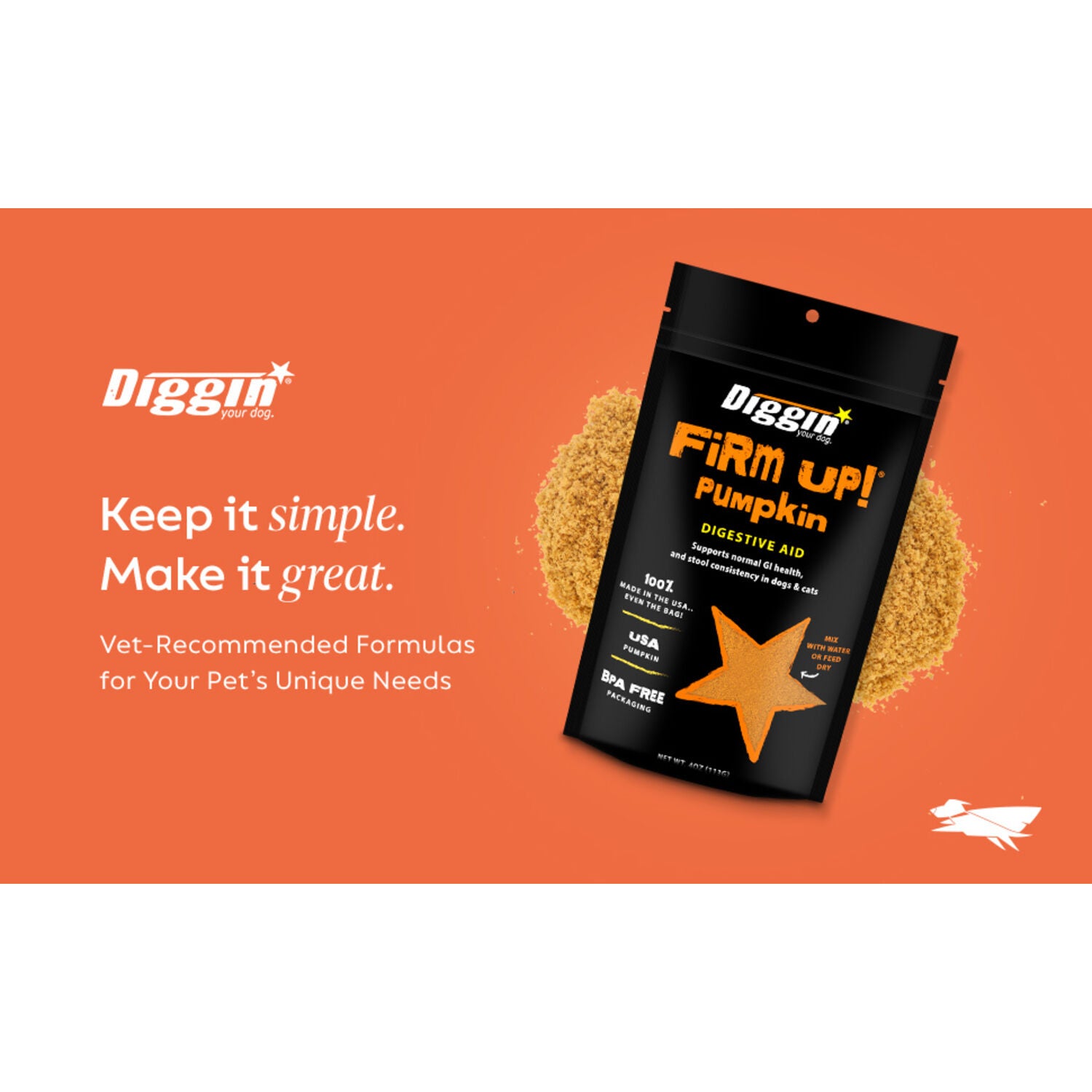 Diggin Your Dog Firm Up Digestive Aid Powder Dog Supplement, 4-Oz