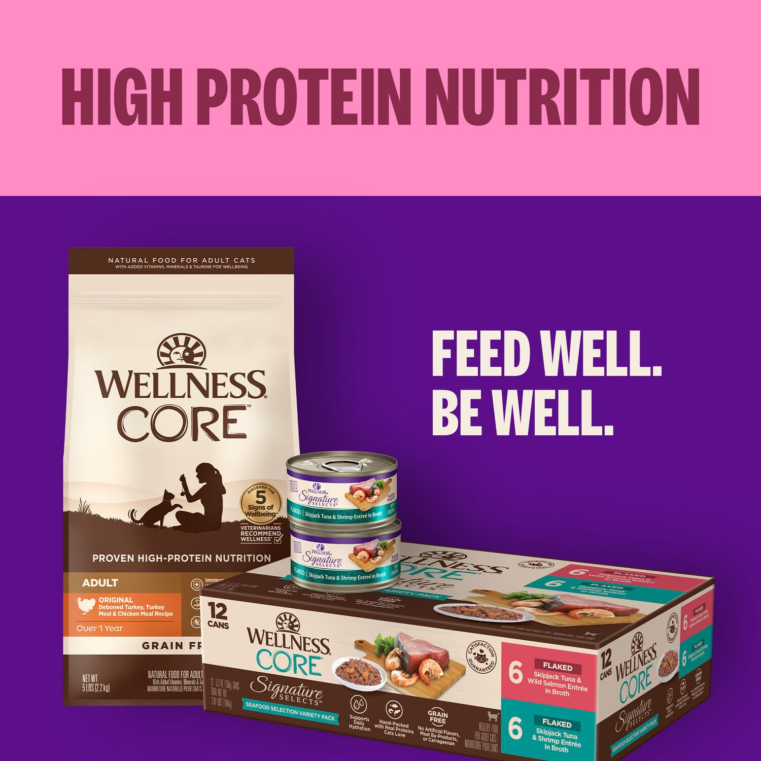 Wellness Core Signature Selects Shredded Adult Wet Cat Food, Natural, Protein-Rich, Grain Free, 2.8-Ounce, 8-Pack, Poultry Variety Pack