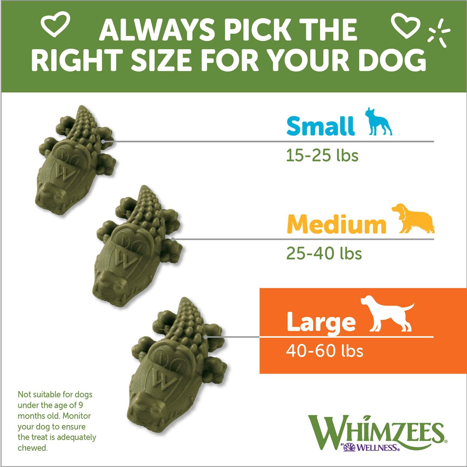 Whimzees Alligator Natural Grain-Free Dental Dog Treats, Large, 1 Count