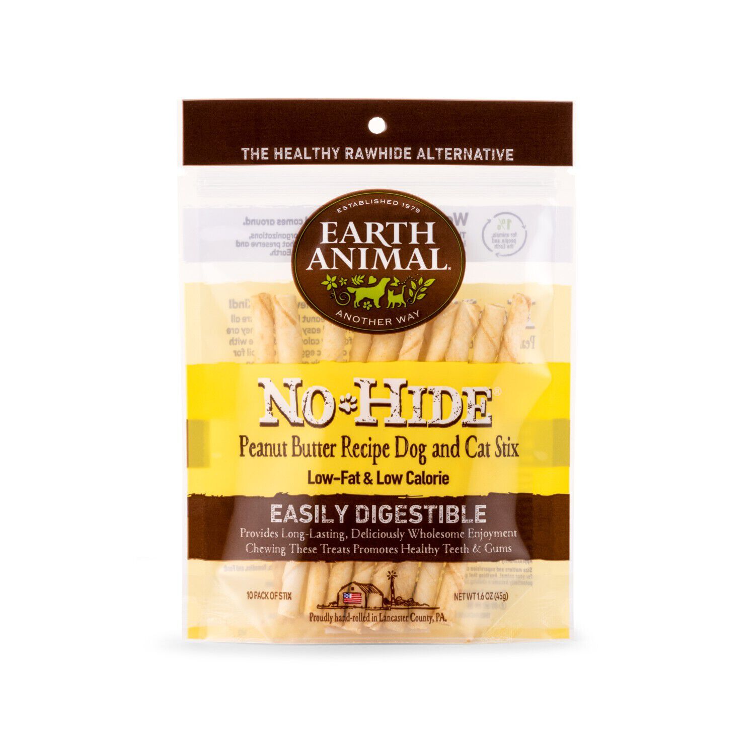 Earth Animal No Hide Rawhide Alternative Dog Cat Treat Stix Peanut Butter