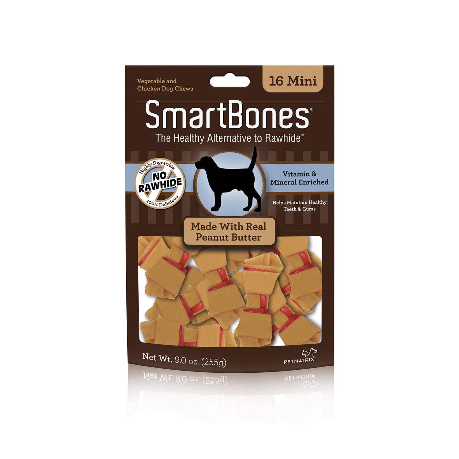 Smartbones Mini Peanut Butter Rawhide Alternative Chews Dog Treats, 16 Count