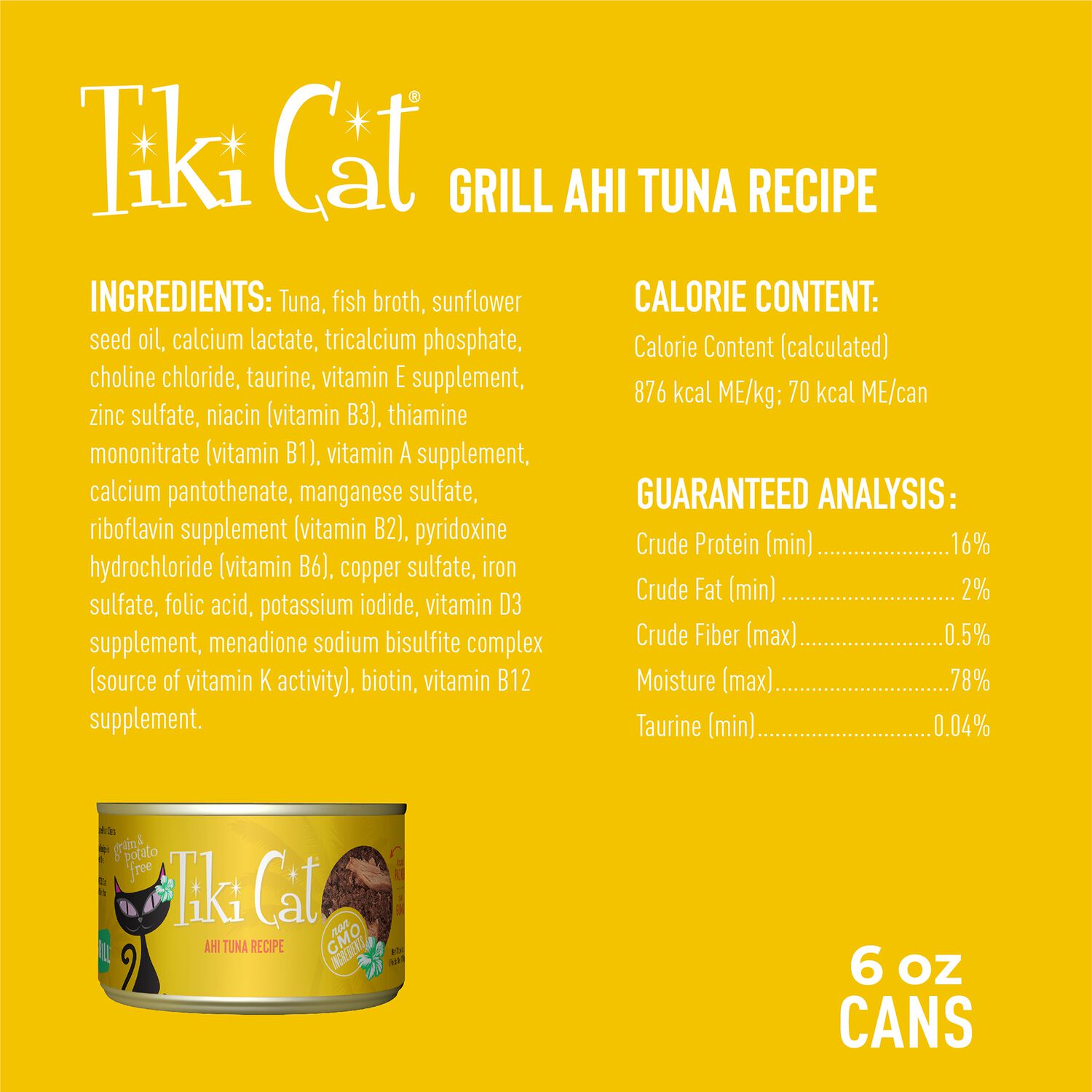 Tiki Cat Grill Wet Cat Food, Ahi Tuna, 6-Oz Can 8-Count