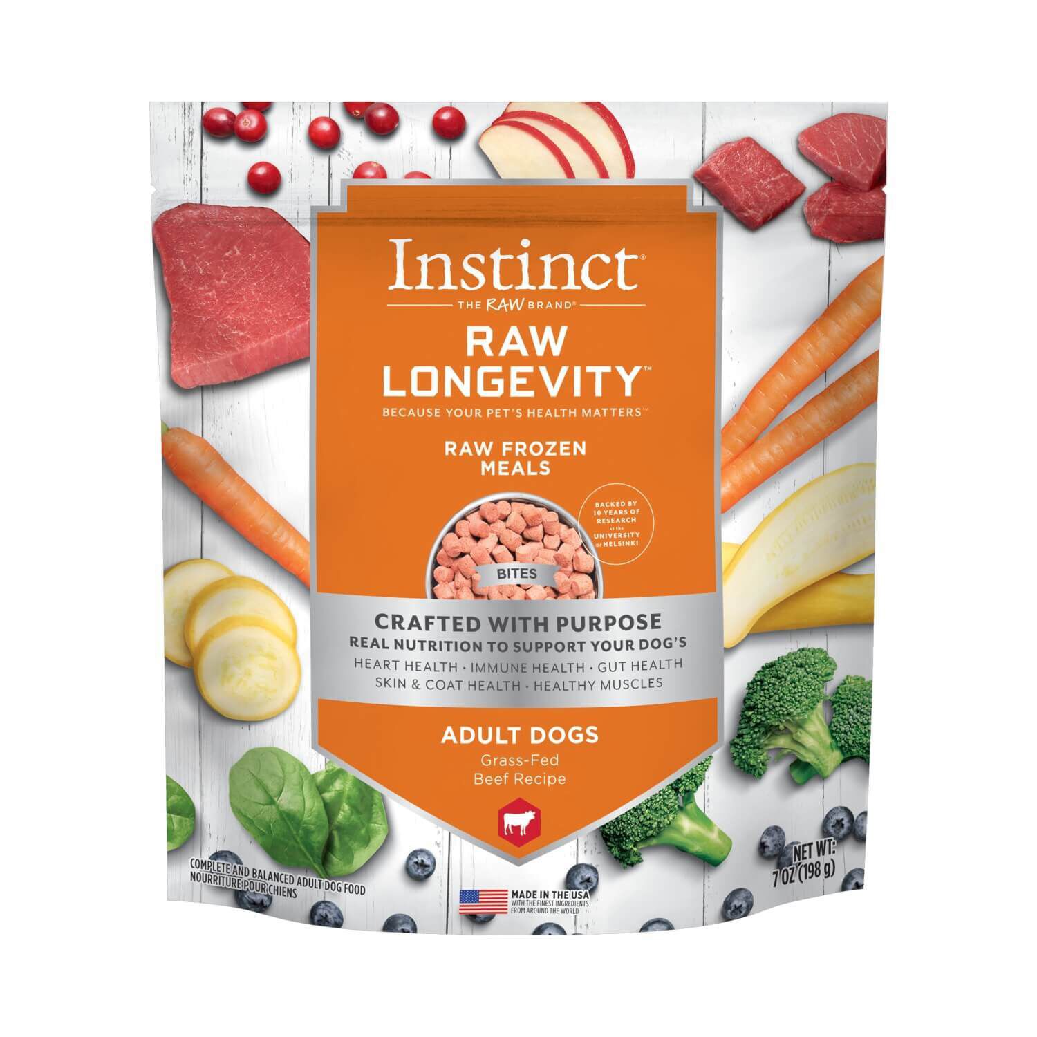 Instinct Raw Longevity Raw Frozen Meals Grass Fed Beef Recipe
