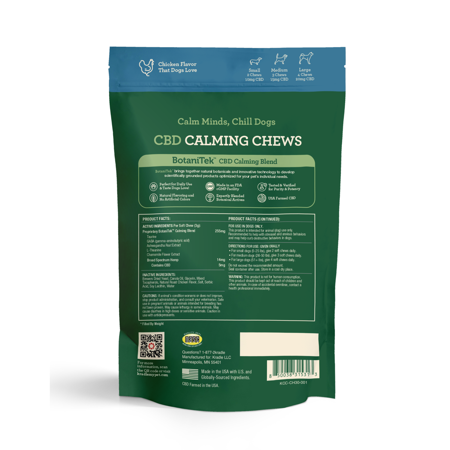 Kradle Calming Cbd Dog Chews With Ashwagandha & Gaba, 5-Mg/Chew, 30-Ct Bag