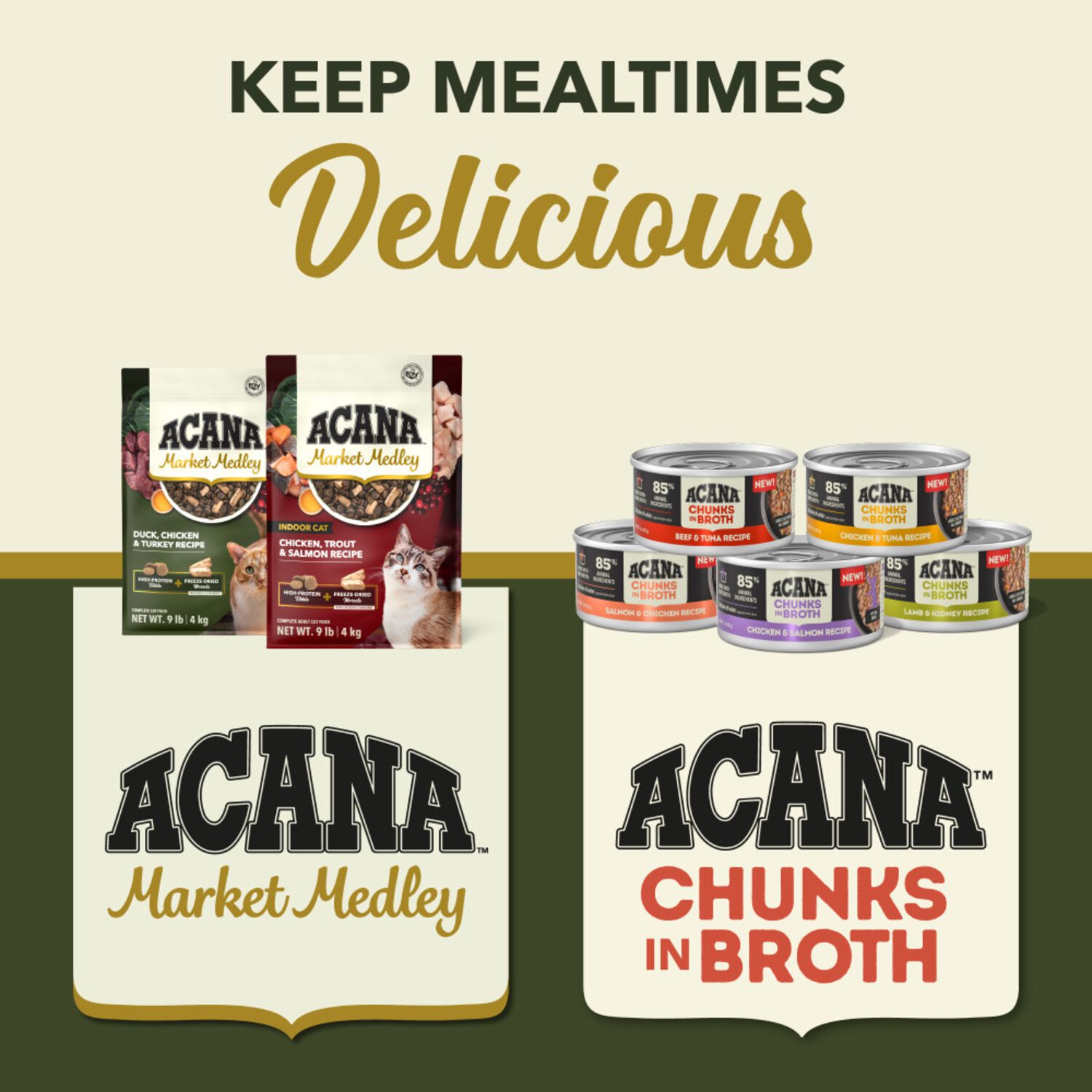 Acana Market Medley Dry Cat Food, Duck, Chicken & Turkey Recipe, High-Protein Kibble + Freeze-Dried Morsels,  3.5-Lb Bag