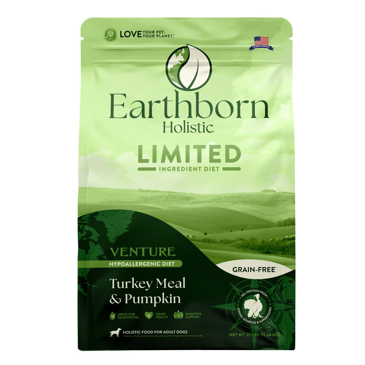 Earthborn Holistic Venture Limited Ingredient Turkey Meal & Pumpkin Grain-Free Dry Dog Food, 25-Lb Bag