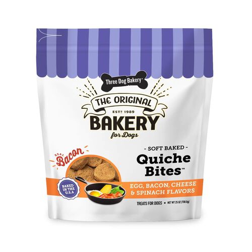 Three Dog Bakery Quiche Bites With Egg, Bacon, Cheese, & Spinach Flavors Soft Baked Dog Treats