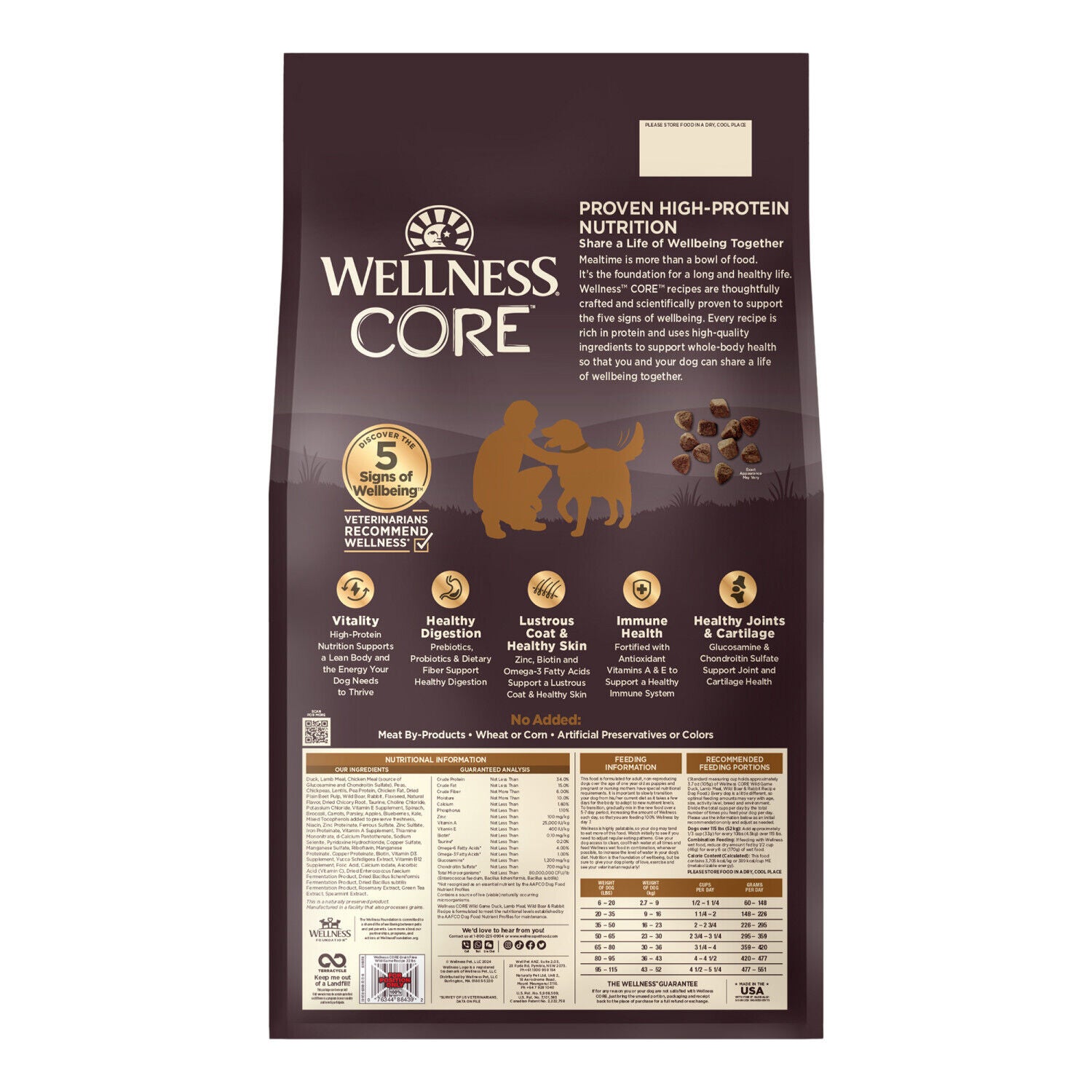 Wellness Core Natural Grain Free Dry Dog Food Wild Game Duck, Lamb Meal, Wild Boar & Rabbit Recipe, 22-Pound Bag