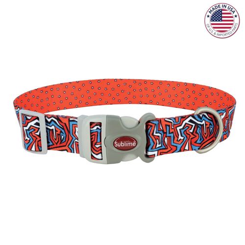 Sublime Adjustable Dog Collar, Red Blue Graffiti With Red Stars