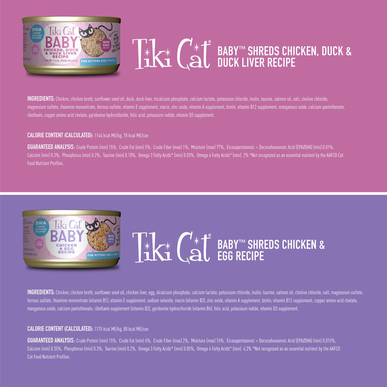 Tiki Cat Baby Wet Kitten Food Shreds, Variety Pack, 2.4-Oz Cans Pack Of 12