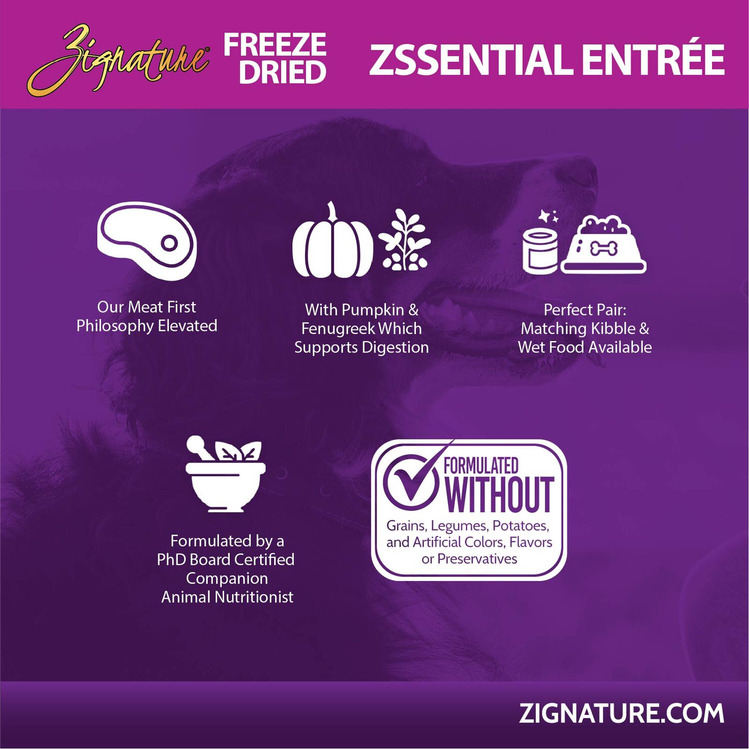 Zignature Grain-Free Zssential Entr&eacute;e Freeze-Dried Dog Food, 25-Oz Bag