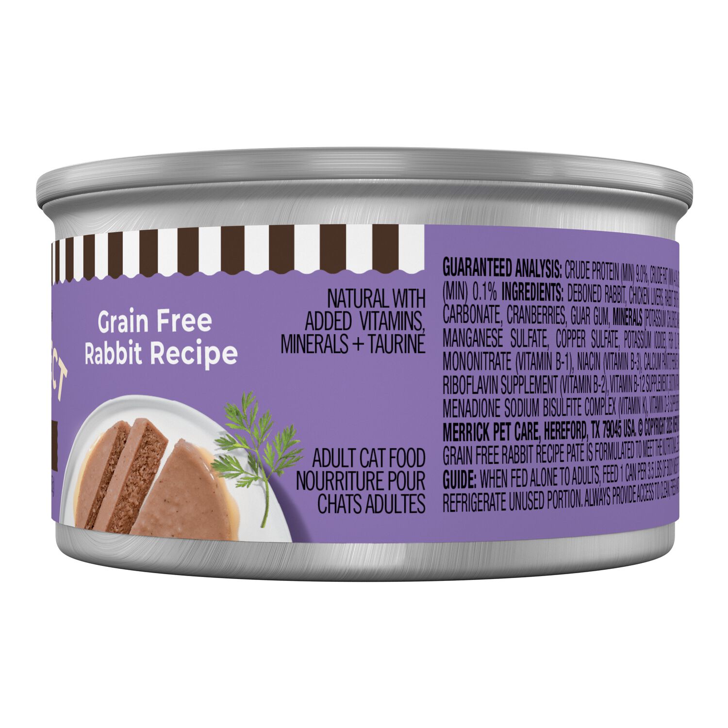 Merrick Purrfect Bistro Grain-Free Wet Cat Food, Rabbit Pate Recipe, 3-Oz Can