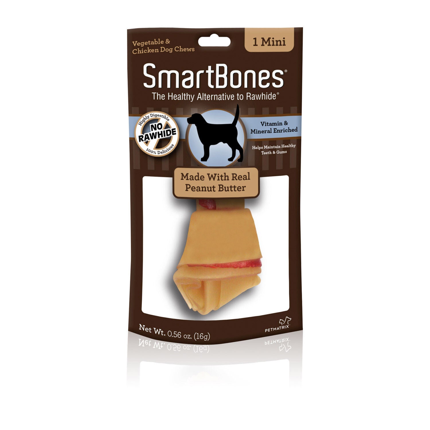 Smartbones Mini Peanut Butter Rawhide Alternative Chews Dog Treats, 16 Count