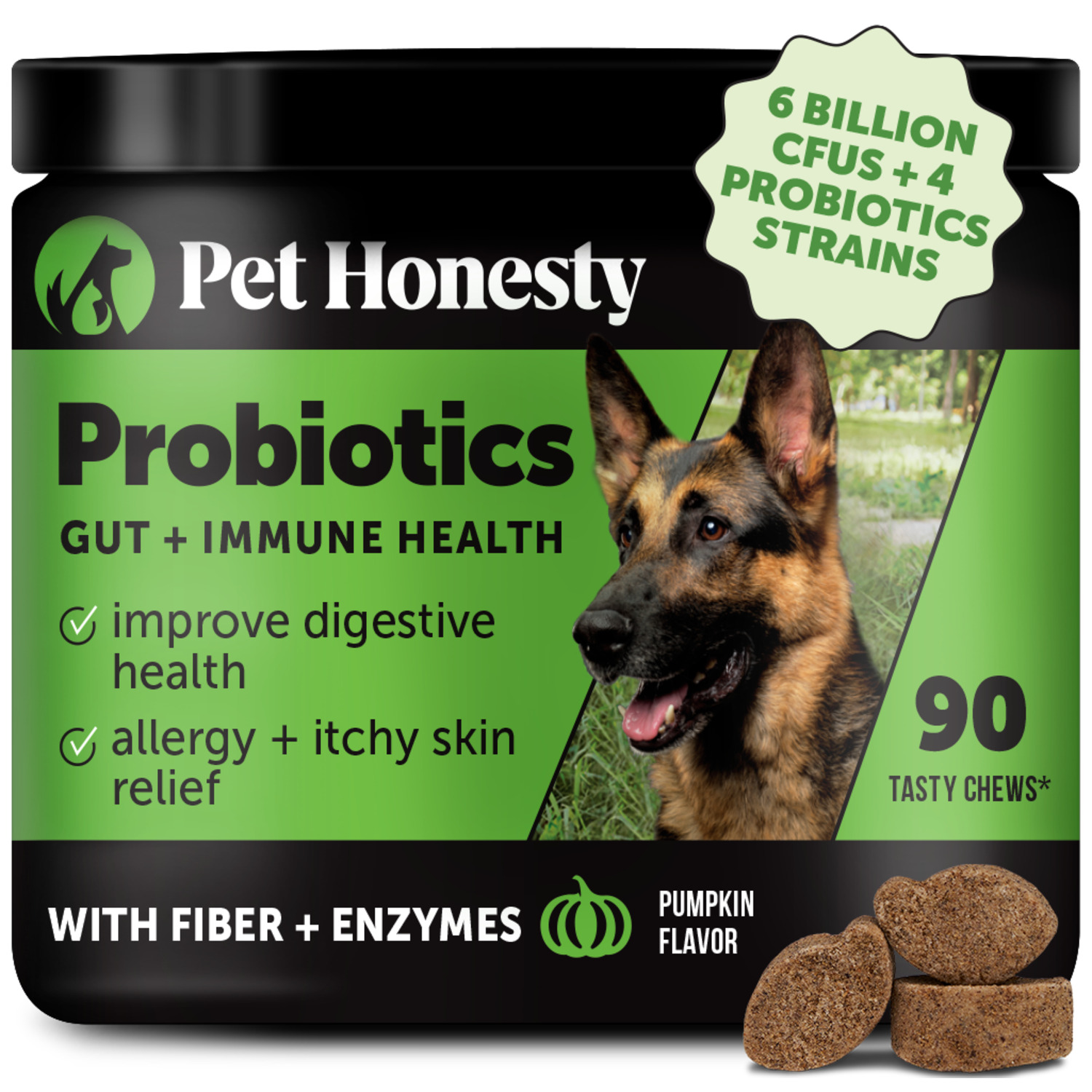 Pet Honesty Probiotics Gut & Immune Health Soft Chew Dog Digestive Health Supplement, Pumpkin Flavor, 90-Count
