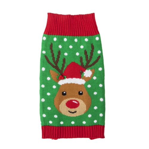 Green Dot Santa Hat Reindeer Dog Sweater