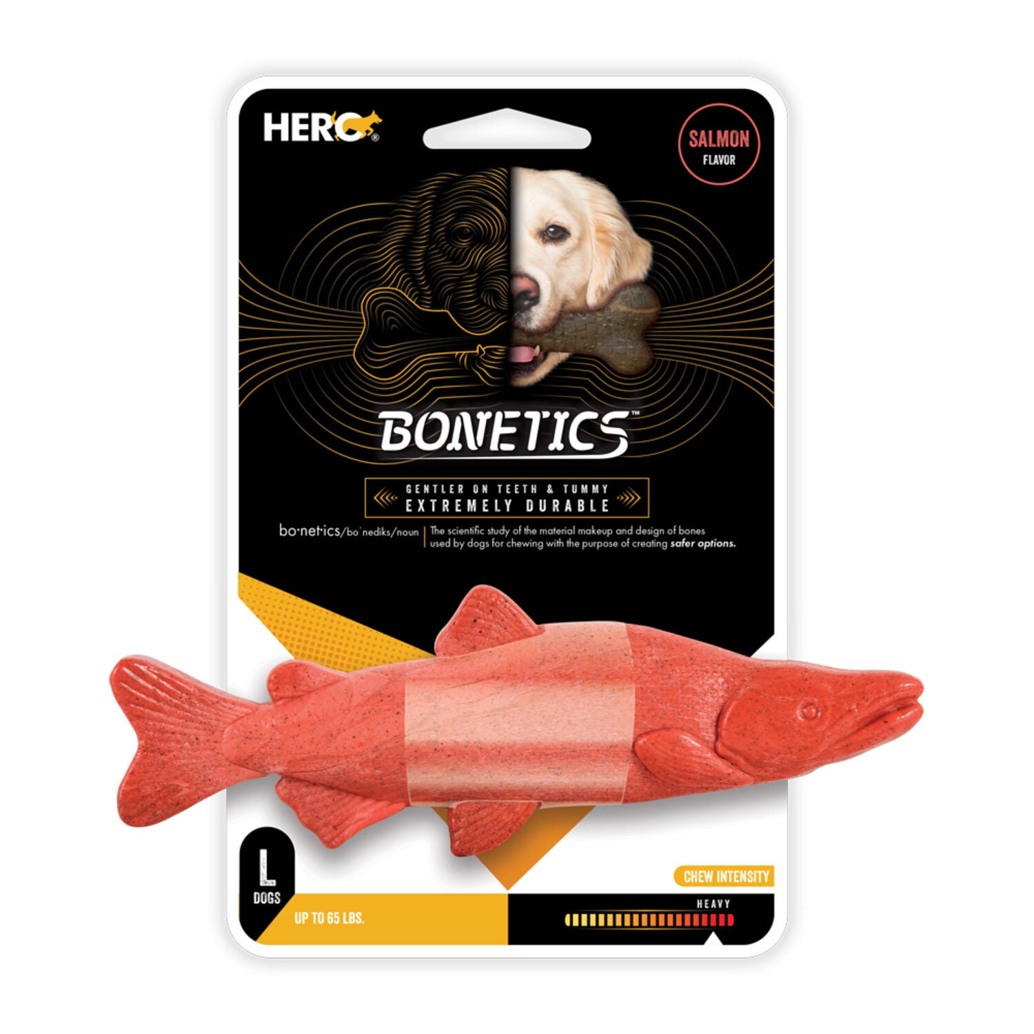 Hero Bonetics Salmon Fish Durable Dog Chew Toy, 8"-Large, Salmon Flavor