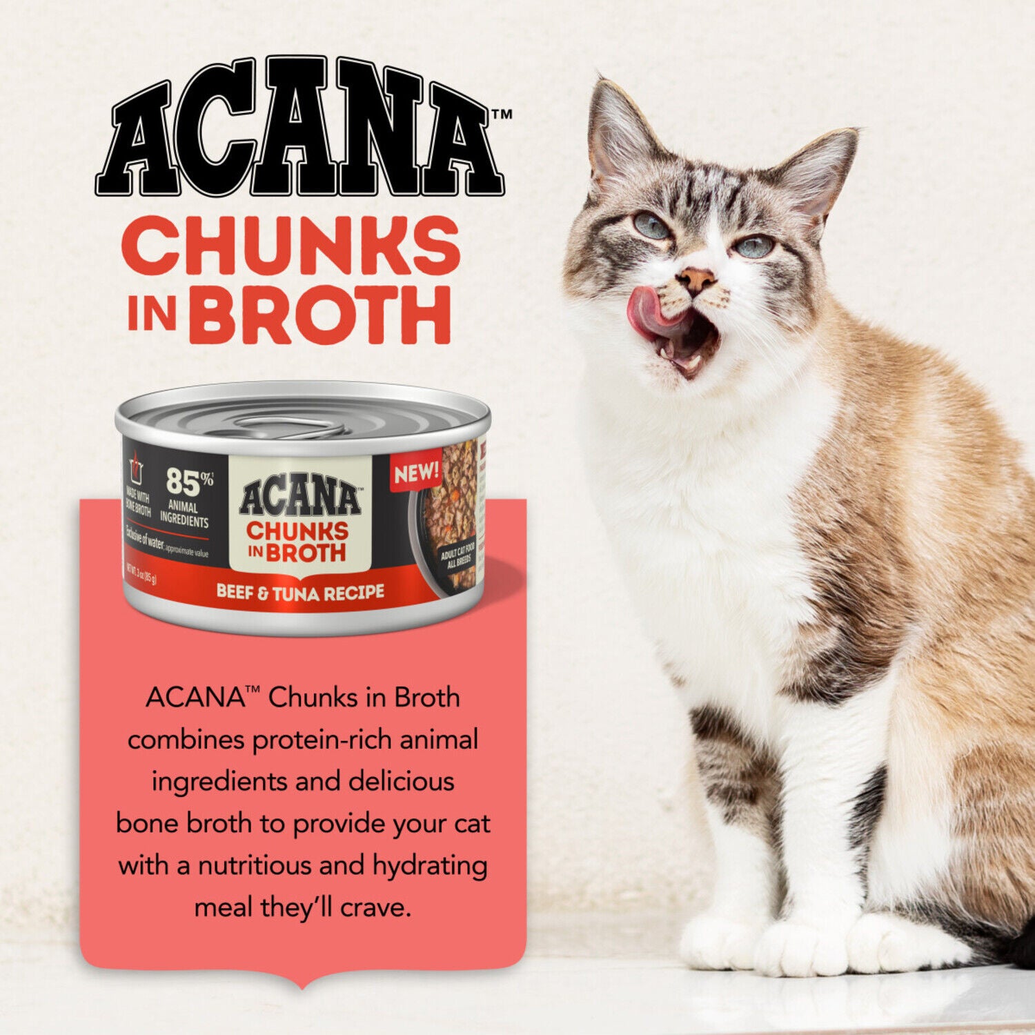 Acana Chunks In Broth Wet Cat Food, Beef & Tuna Recipe, 3-Oz Pack Of 12