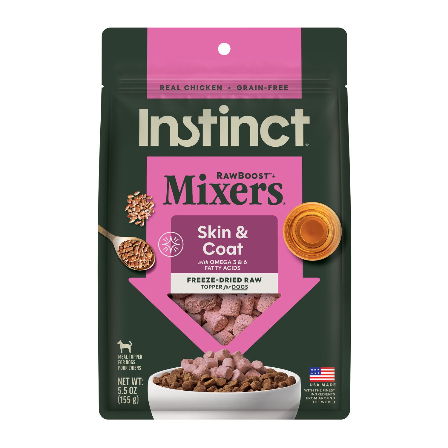 Instinct Freeze-Dried Raw Boost Mixers Grain-Free Skin & Coat Health Recipe Dog Food Topper, 5.5-Oz Bag