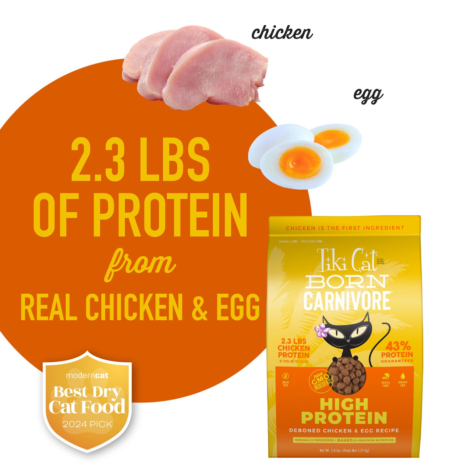 Tiki Cat Born Carnivore High Protein Dry Cat Food, Deboned Chicken & Egg, 2.8-Lb Bag