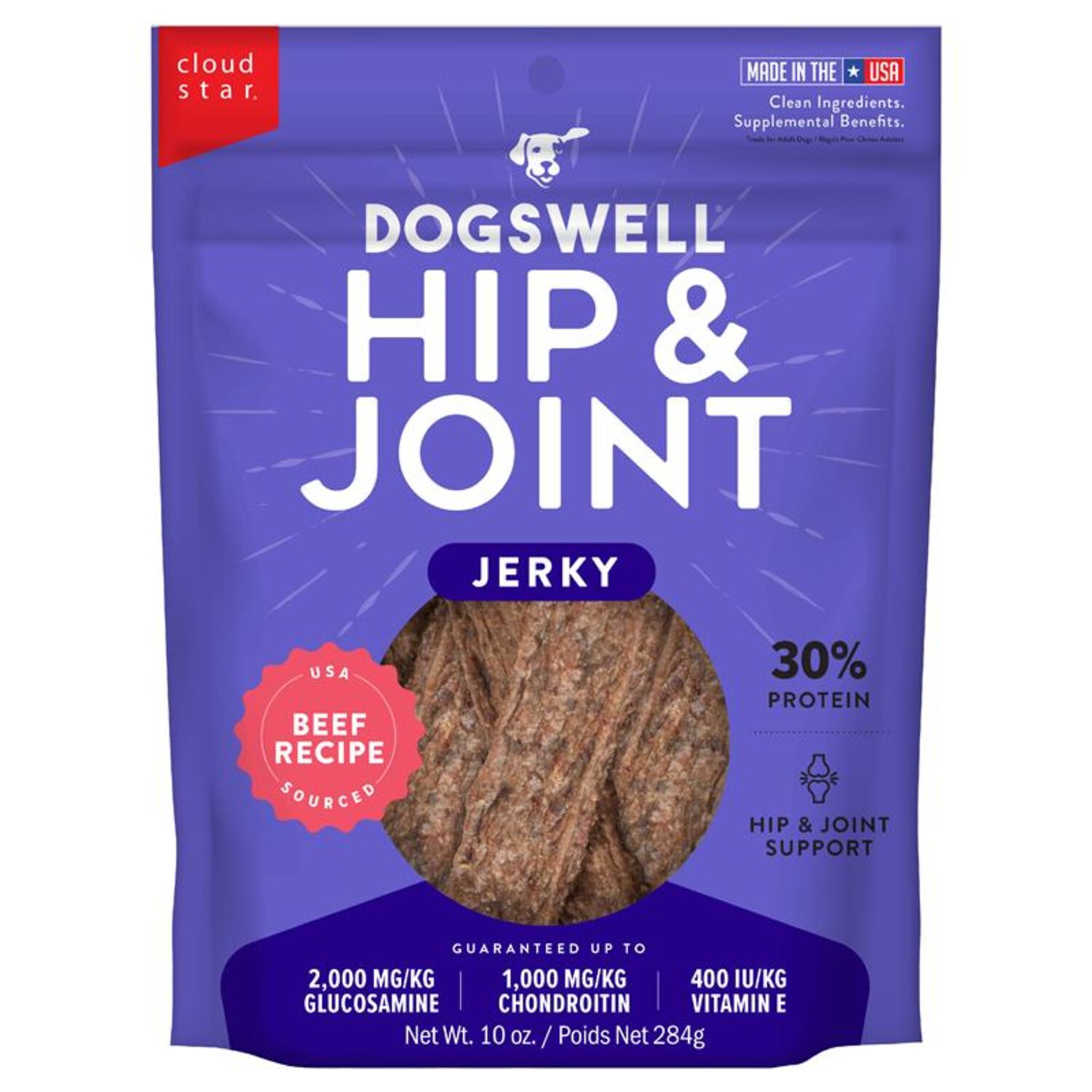 Dogswell Hip & Joint Single-Ingredient Jerky Dog Treats, Beef, 10-Oz