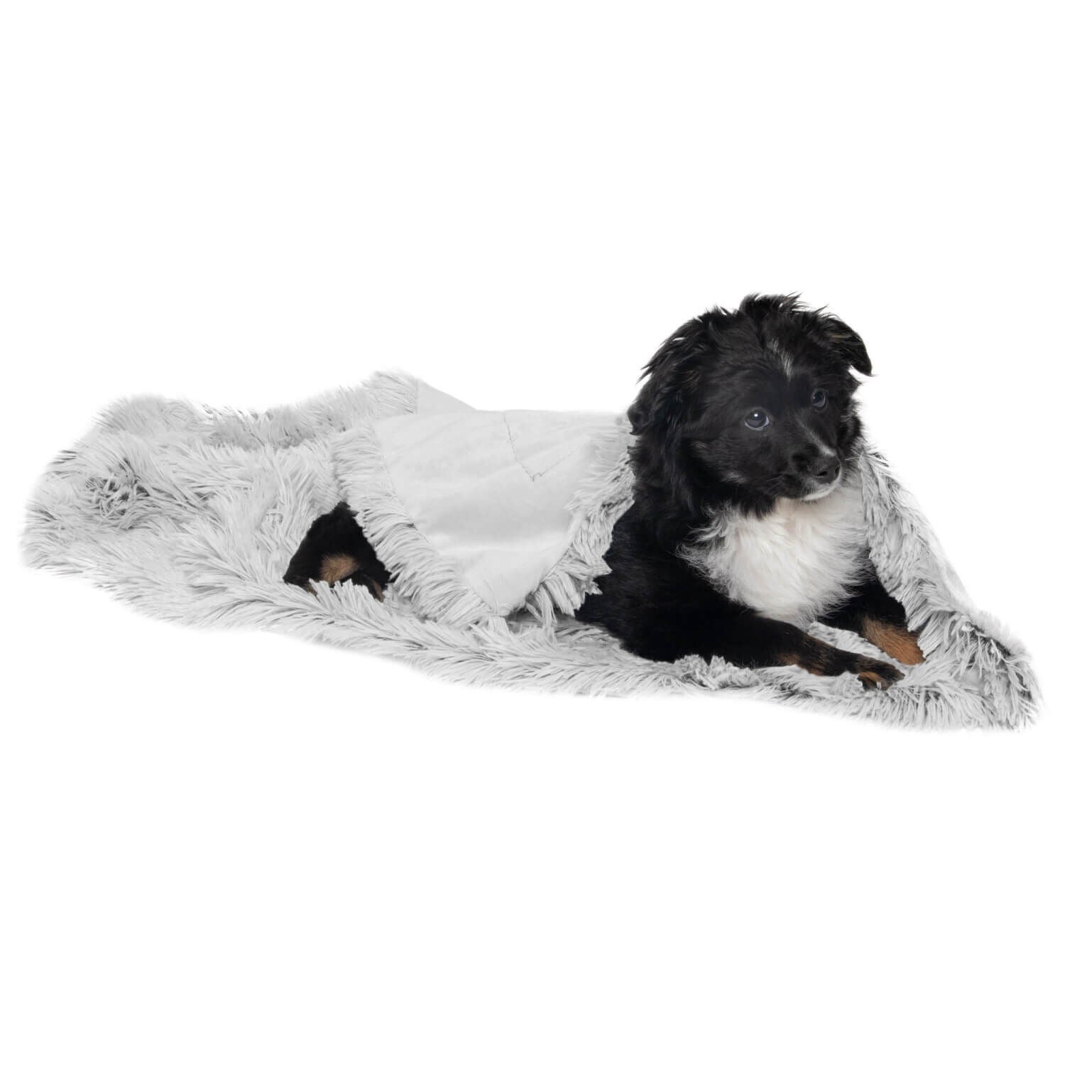 Furhaven Luxury Calming Plush Long Fur & Velvet Waterproof Dog Throw Blanket - Mist Gray, 50"X35"