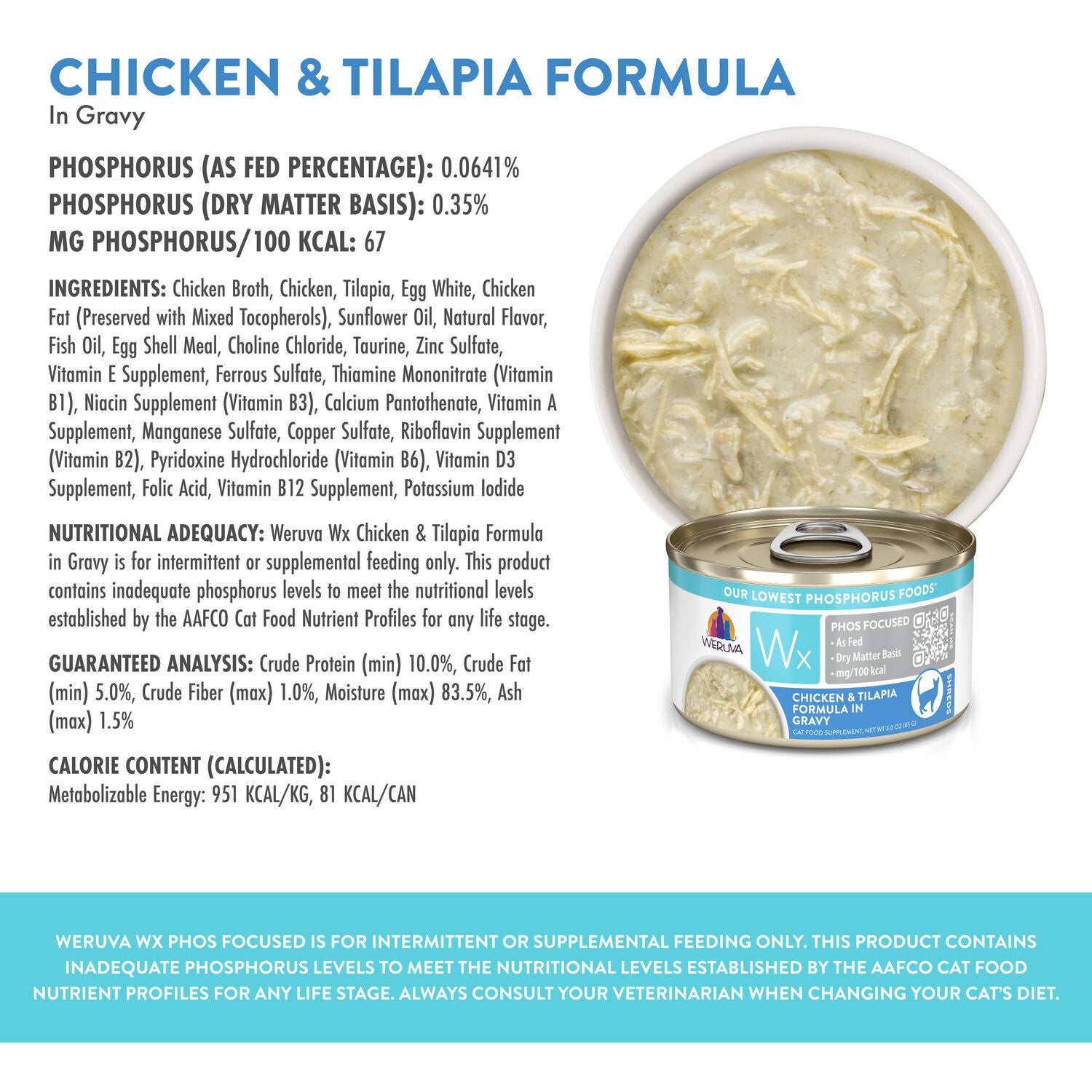 Weruva Wx Phos Focused Chicken & Tilapia Formula In Gravy Wet Cat Food, 3-Oz Can