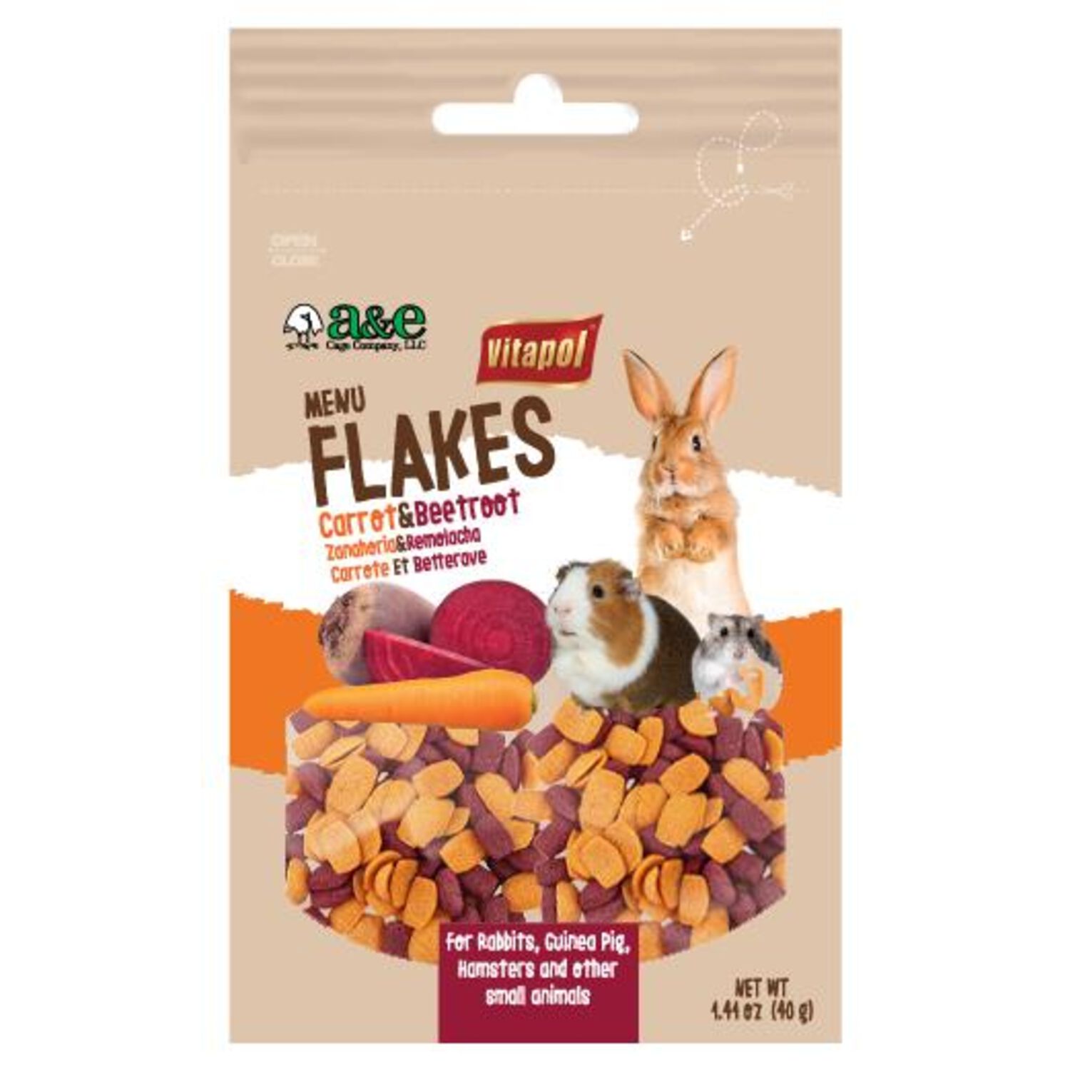 A & E Cage Vitapol Menu Flakes Crunchy With Carrot & Beetroot, Small Animal Treats, 4.4-Oz