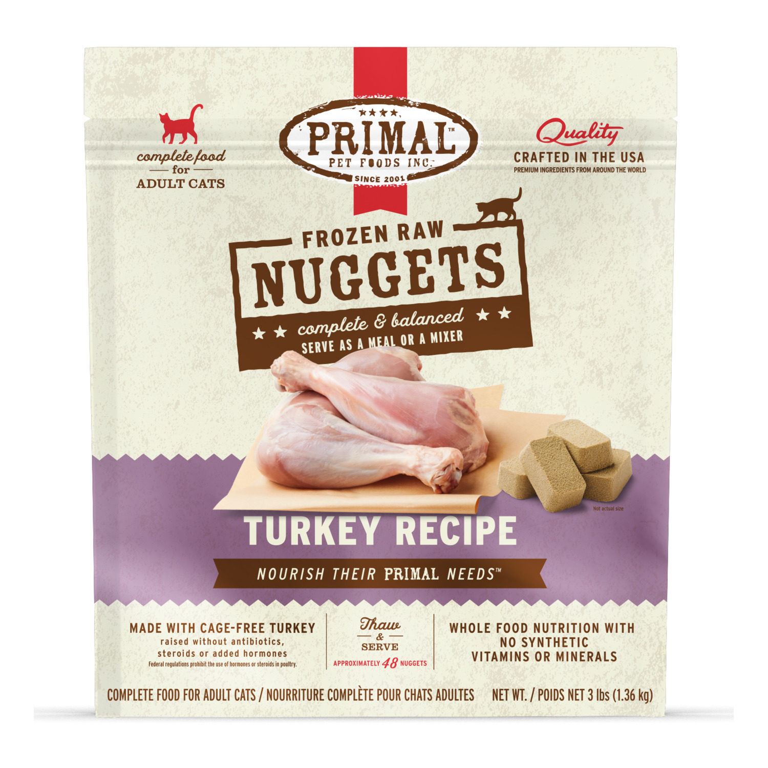 Primal Raw Nuggets Frozen Cat Food, Turkey Recipe