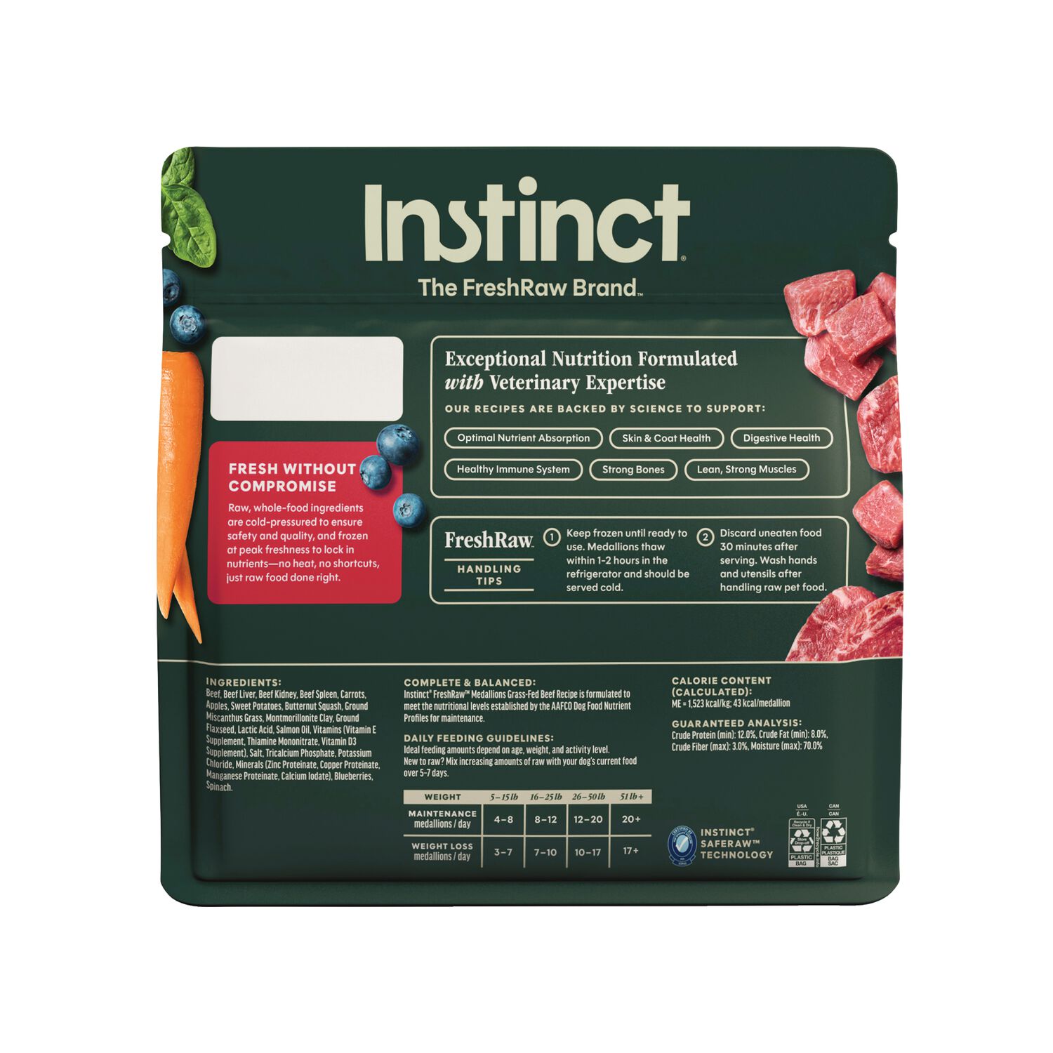 Instinct Freshraw Beef Medallions Frozen Dog Food, 3-Lb Bag