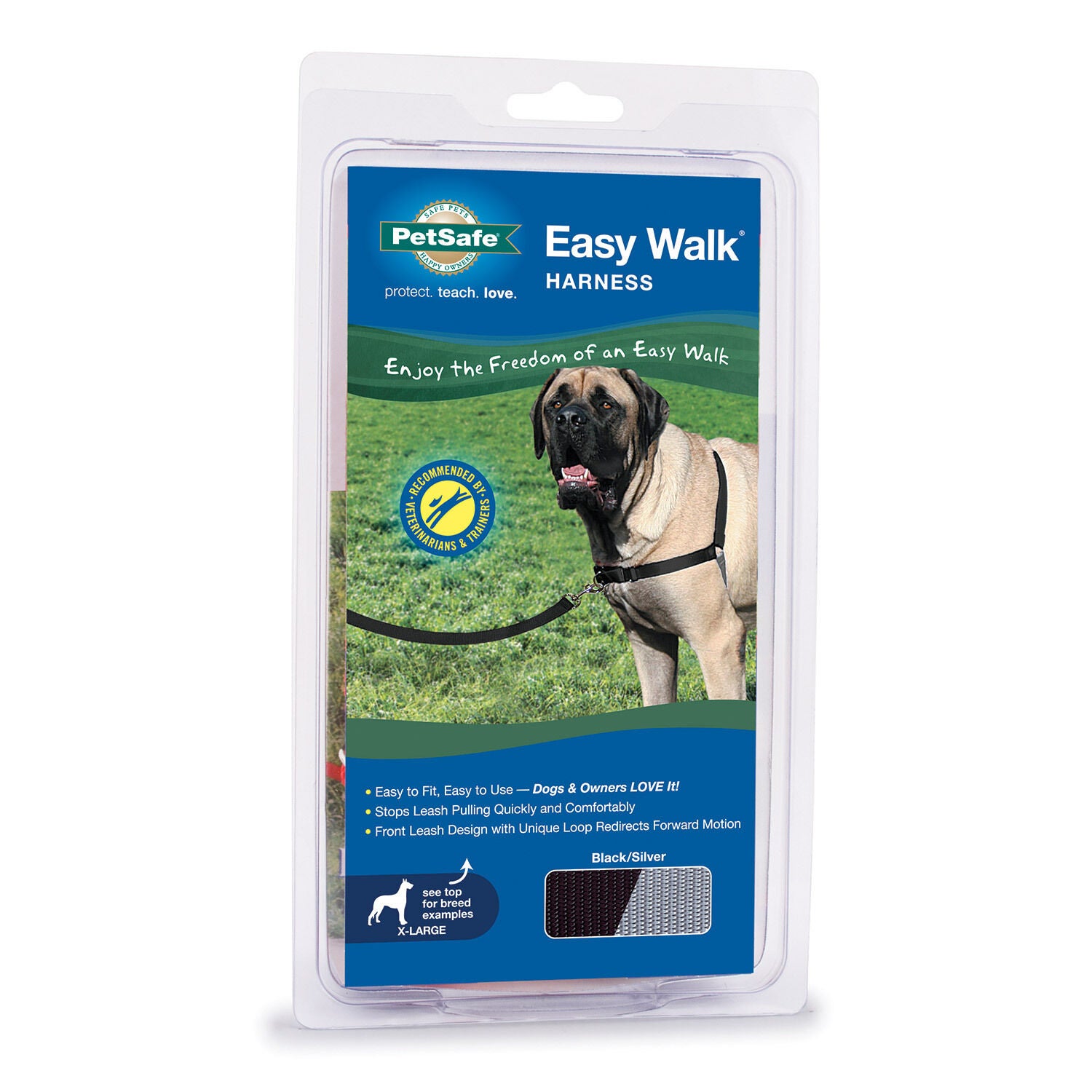 Easy Walk Nylon Adjustable Dog Harness Black Silver 1L Pet Supermarket
