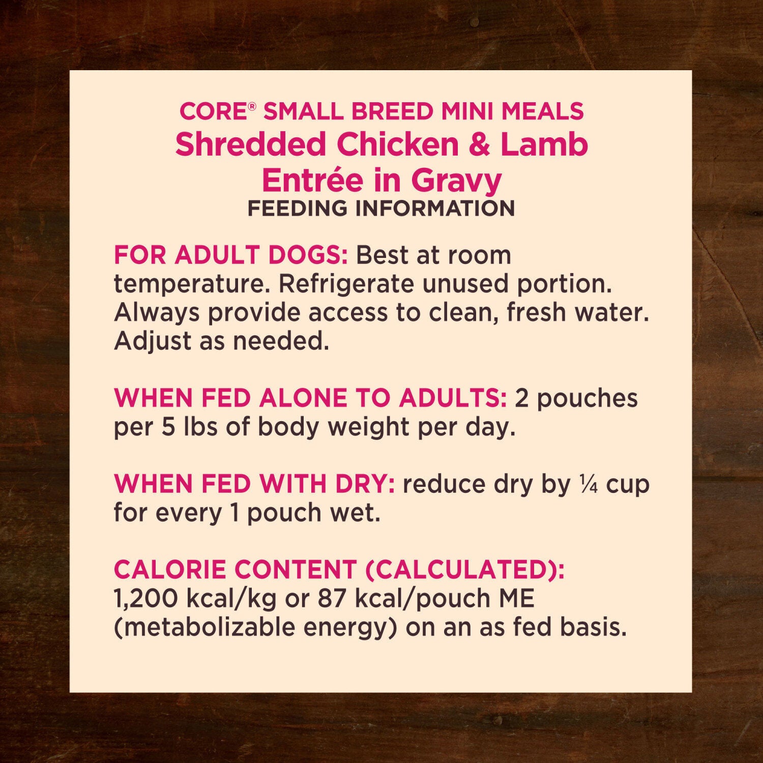 Wellness Core Natural Grain Free Small Breed Mini Meals Wet Dog Food, Shredded Chicken & Lamb Entr&eacute;e In Gravy, 3-Ounce Pouch