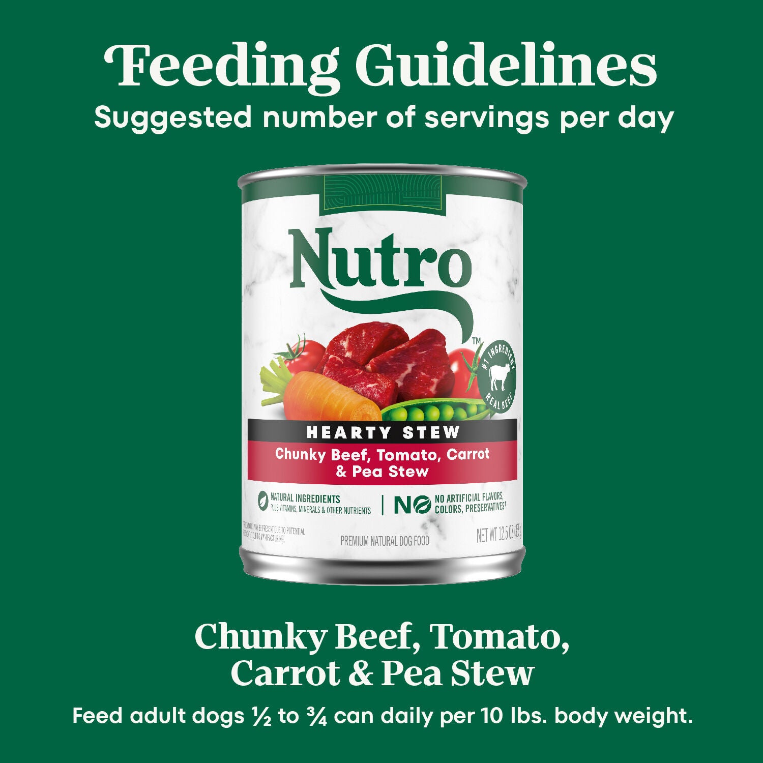 Nutro Hearty Stew Natural Grain-Free Adult Wet Dog Food, Chunky Beef, Tomato, Carrot & Pea Stew, 12.5-Oz Can