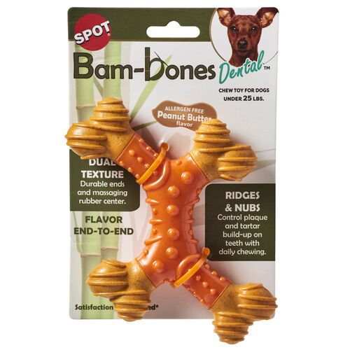 Spot Bam Bone Dental X Bone Dog Chew Toy, Peanut Butter