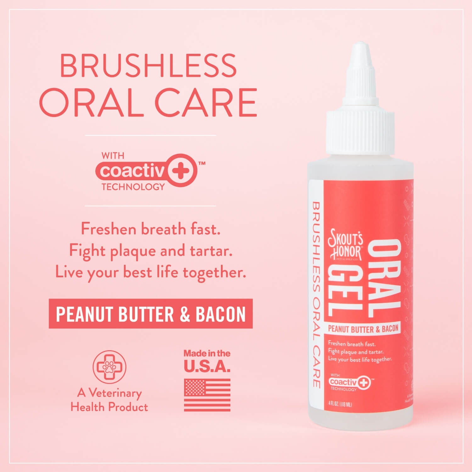 Skout's Honor Oral Care Gel For Dogs, Peanut Butter & Bacon Flavor, 4Oz