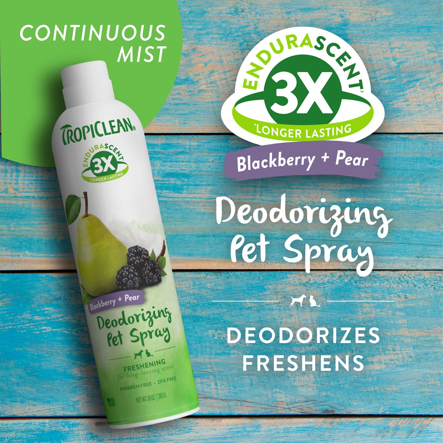 Tropiclean Endurascent Blackberry Pear Dog & Cat Deodorizing Mist Spray, 10-Oz