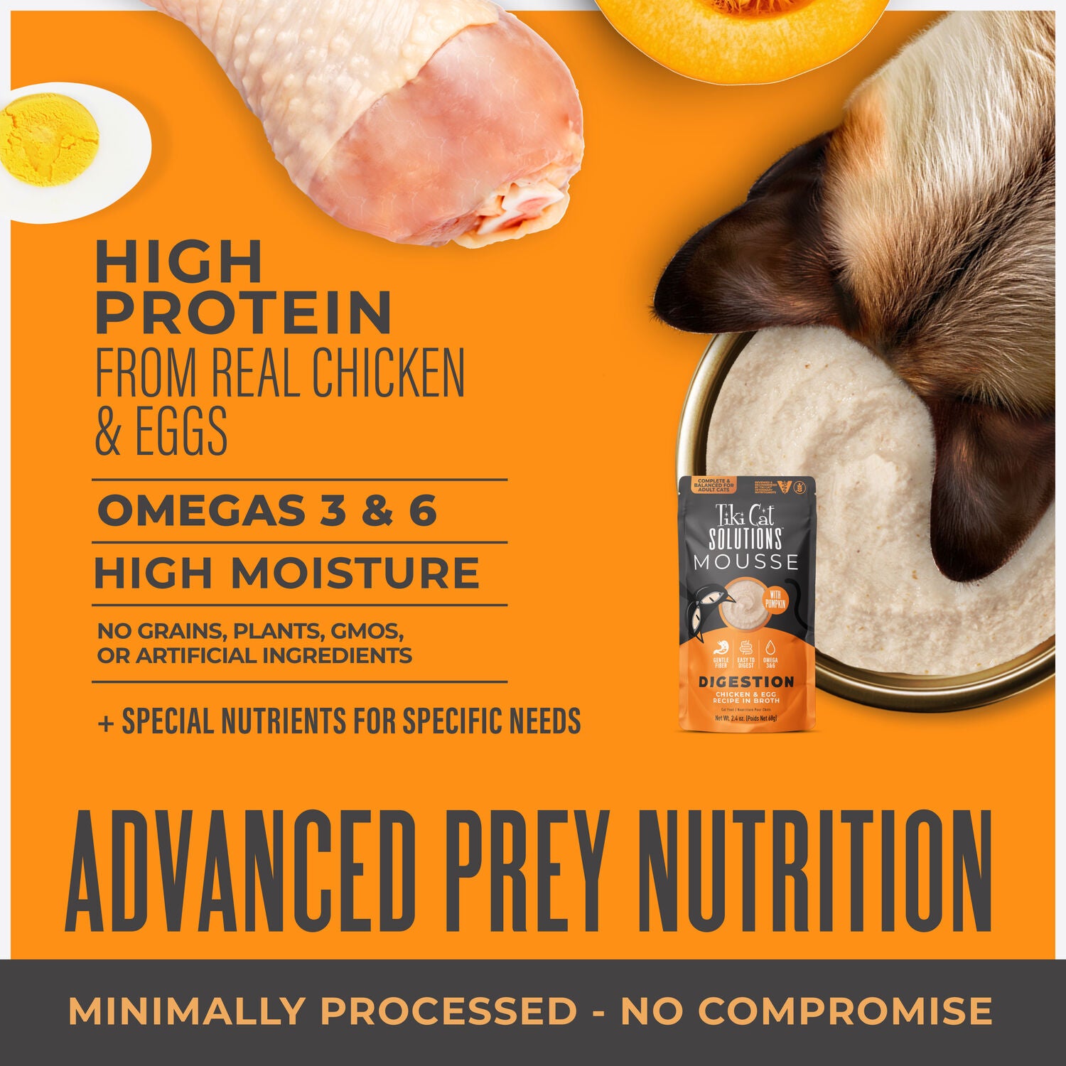 Tiki Cat Solutions Mousse, Digestion, Chicken & Egg Recipe In Broth, 2.4-Oz Pouch Pack Of 12