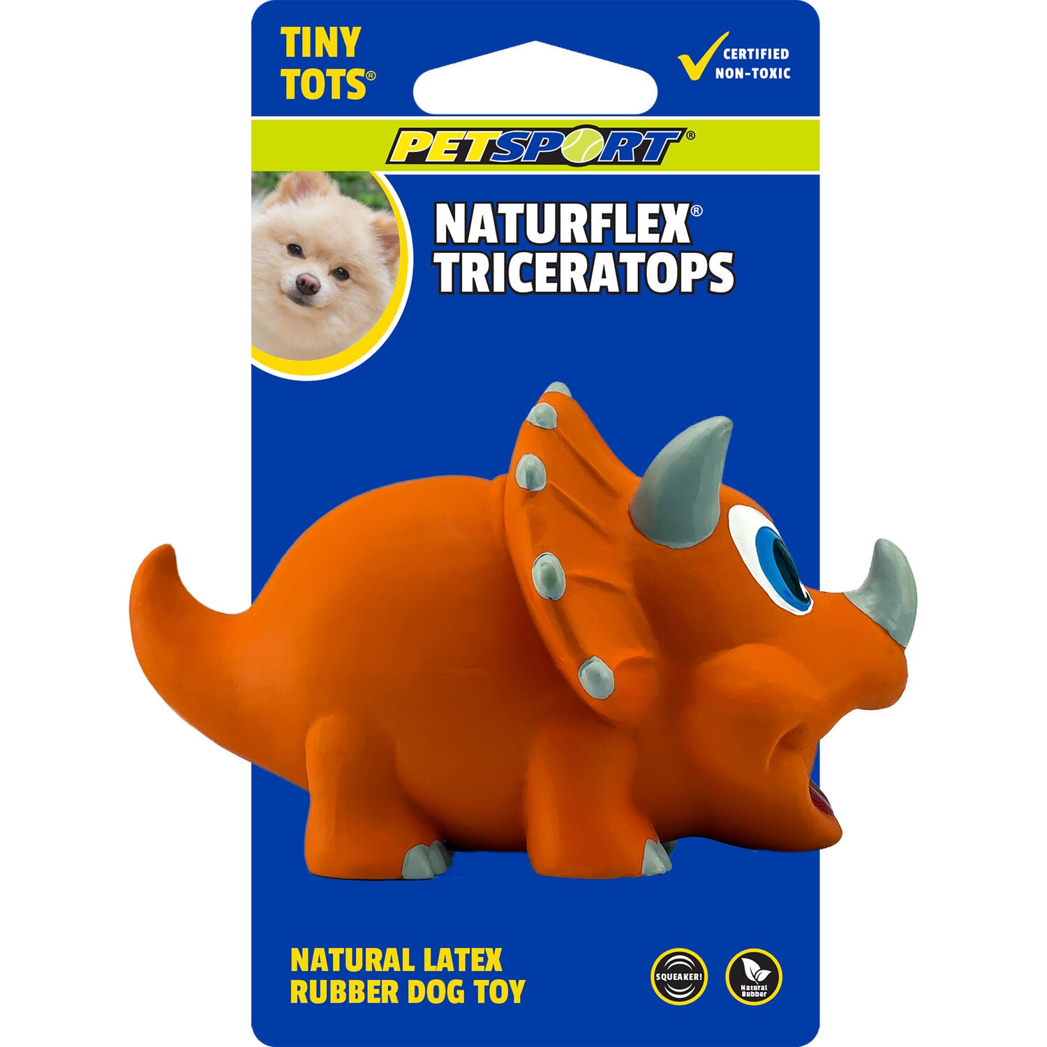 Petsport Naturflex Tiny Tots Triceratops Squeaky Latex Dog Toy, 4"