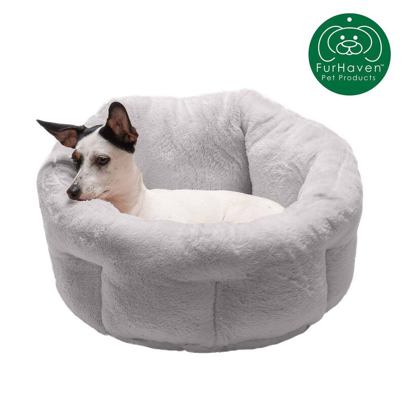 Furhaven Luxury Faux Fur Warming Cuddler Pet Bed - Gray