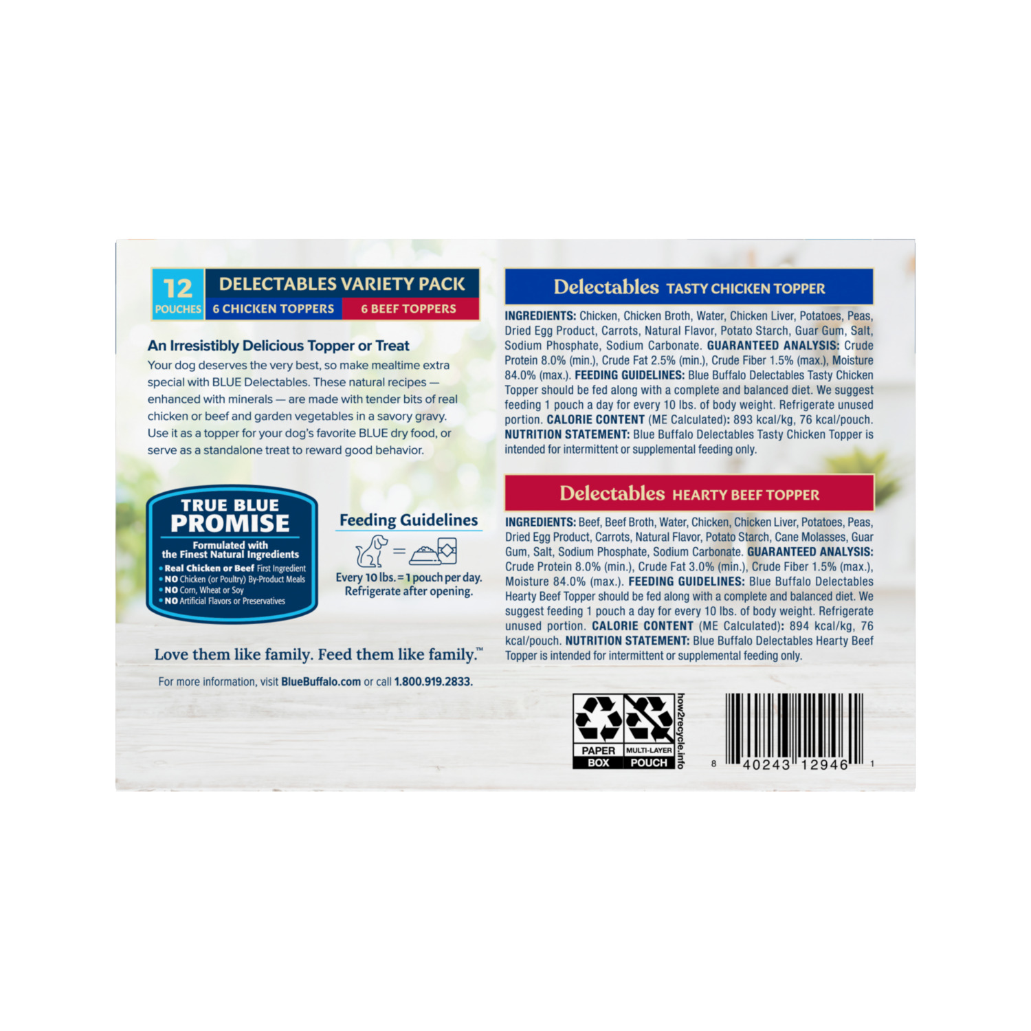 Blue Buffalo Delectables Chicken & Beef Dinner Variety Pack Grain-Free Wet Dog Food Topper, 3-Oz - Pack Of 12