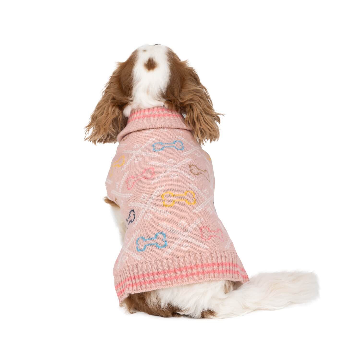 Simply Dog Bones On Pink Argyle Fall Dog Sweater