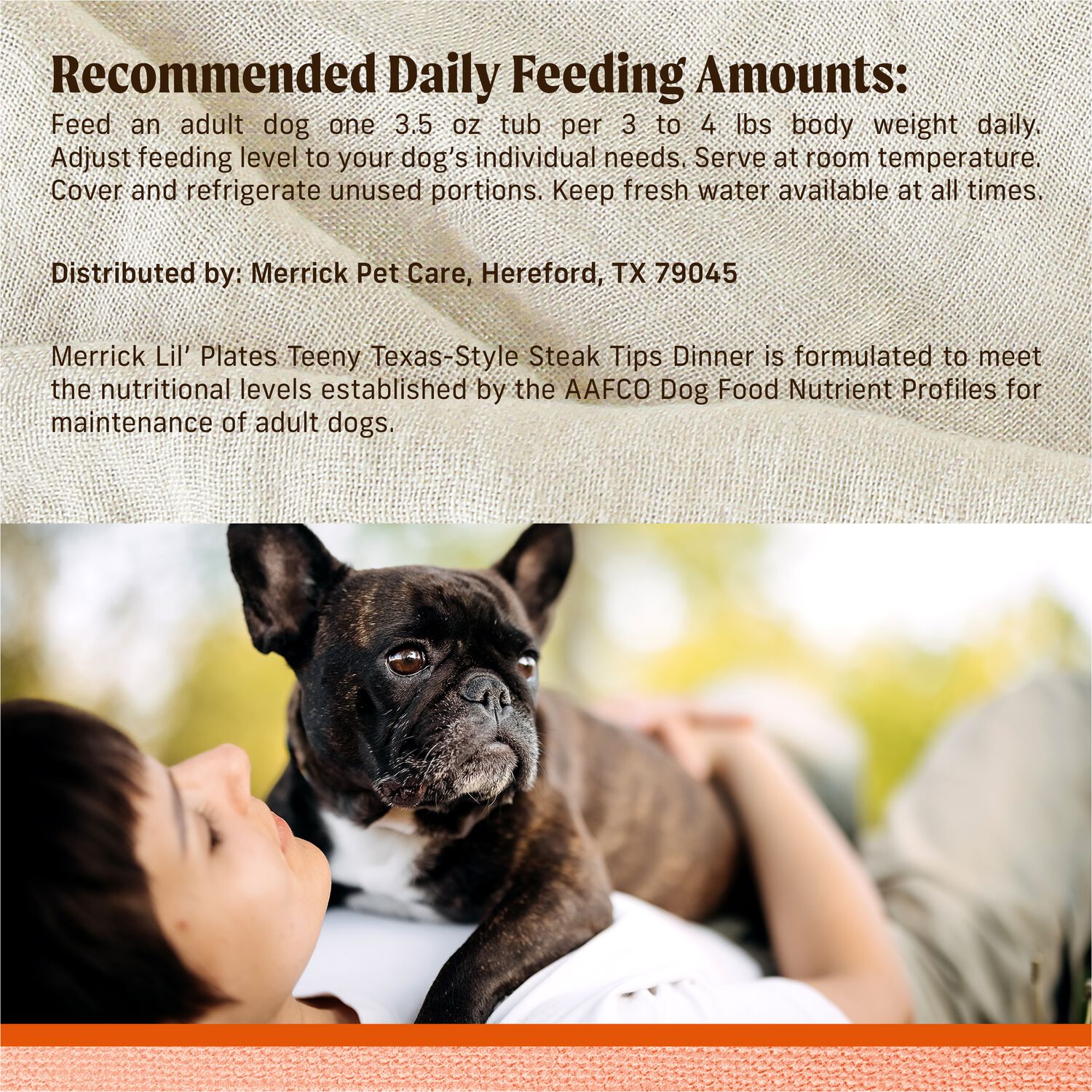 Merrick Lil&rsquo; Plates Premium Grain-Free Natural Wet Dog Food For Small Dogs, Soft Teeny Texas Steak Tips Recipe, 3.5-Oz Tub Pack Of 12