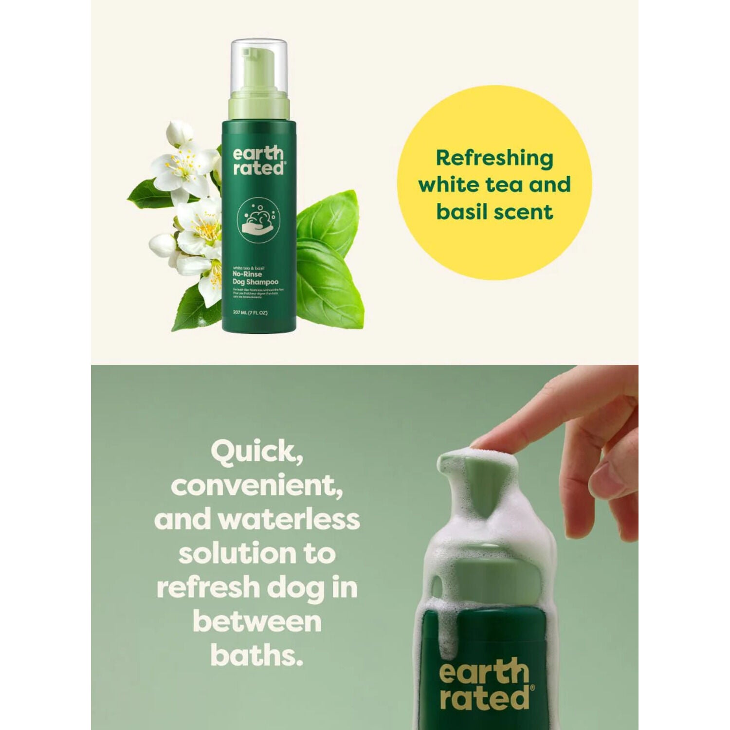 Earth Rated No Rinse Waterless Dog Shampoo, White Tea & Basil Scent, 7-Oz