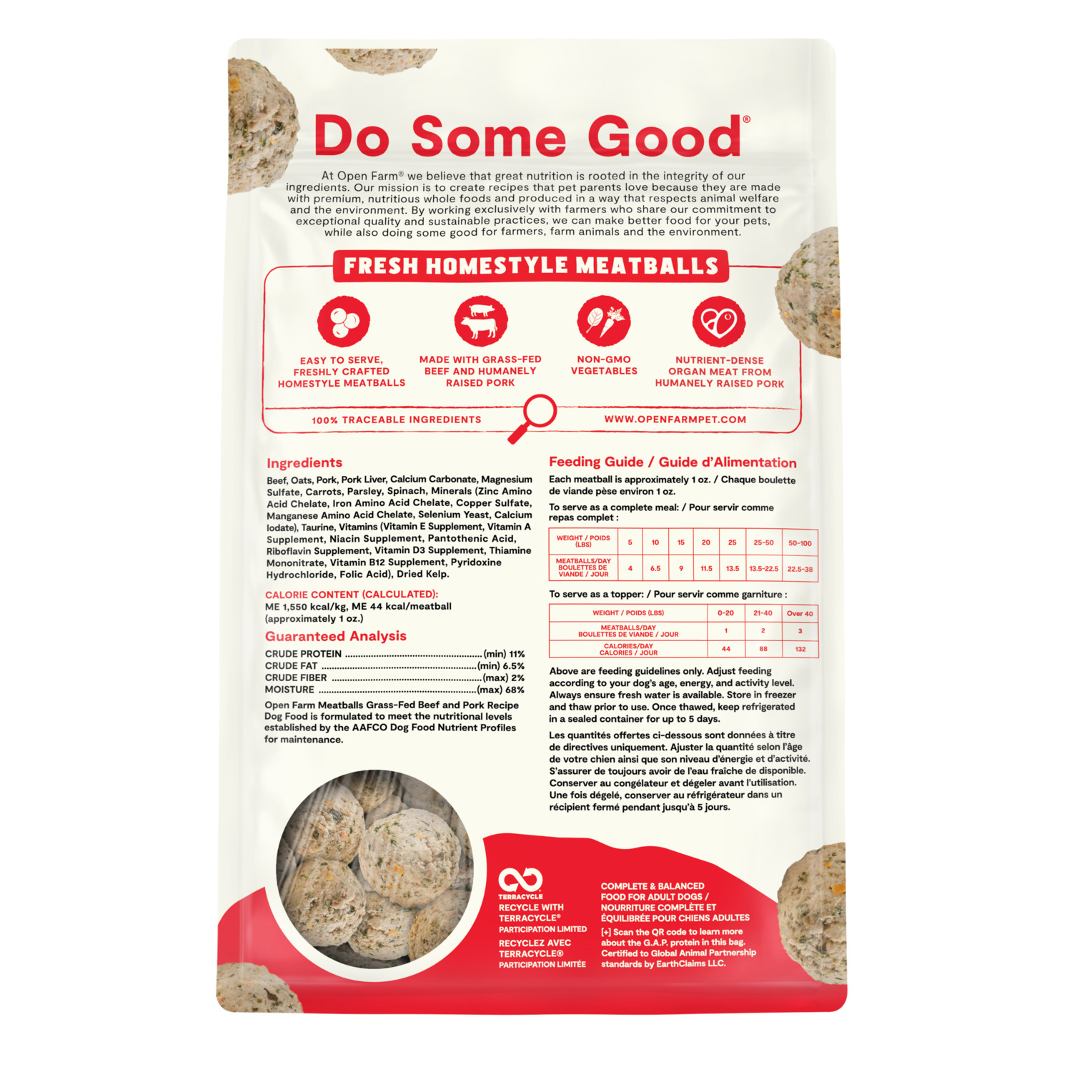 Open Farm Freshly Crafted Meatballs Frozen Dog Food- Grass-Fed Beef & Pork Recipe